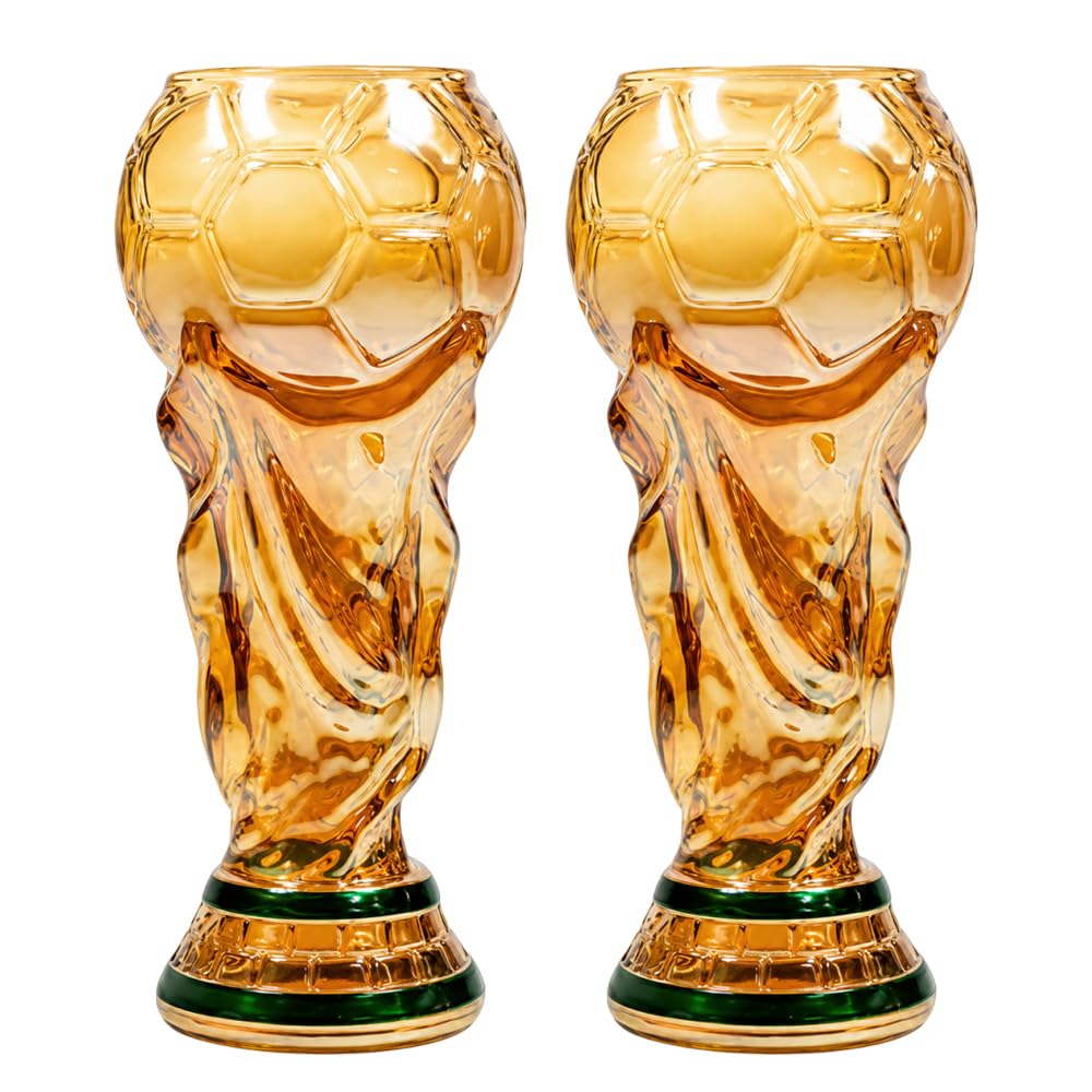 2 sztuki WM Copa ölglas, 500 ml ölsejdel szklanka z uchwytem w kształcie wachlarza, szklanka do piwa, duża szklanka do piwa na imprezę piłkarską, szklana szklanka w kształcie trofeum do piwa