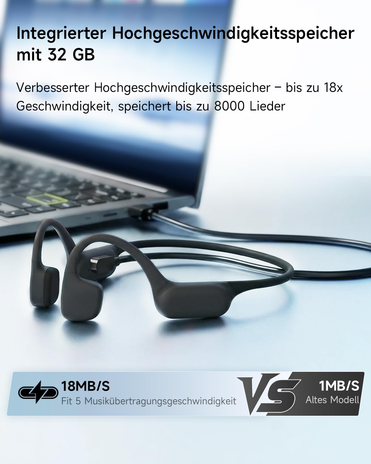 Kopfhörer Schwimmen, IP68 knochenschall Unterwasser Kopfhörer, 32GB MP3 Player, Bluetooth 6.0 Sport Kopfhörer aus Weichem Silikon, 10 Std Wiedergabe für Schwimmen Laufen und Surfen