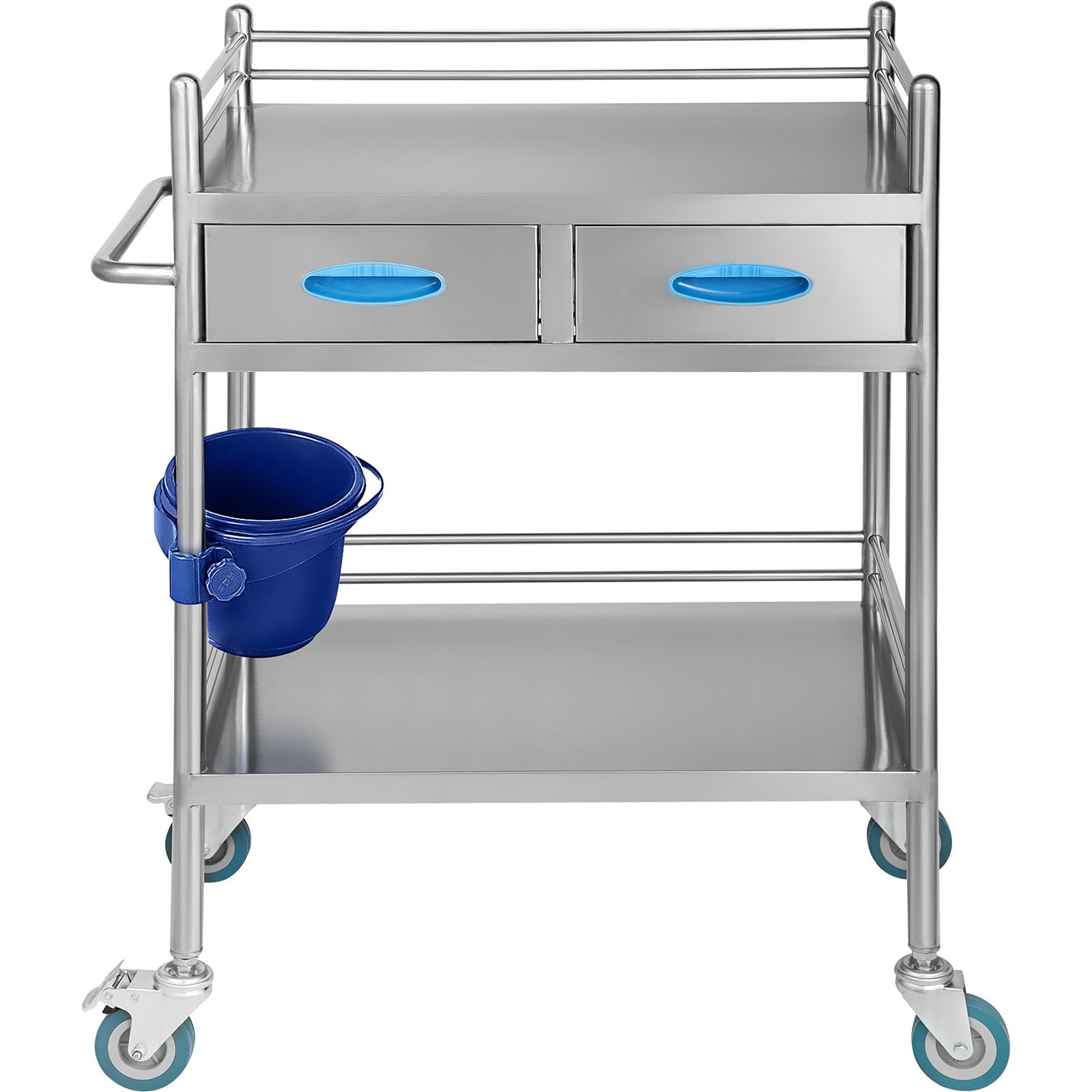 Happybuy 2-Tier Stainless Steel Medical Serving Cart, Utility Rolling Cart with Drawers, Lockable Wheels, Perfect for Laboratories, Hospitals, and Dental Clinics