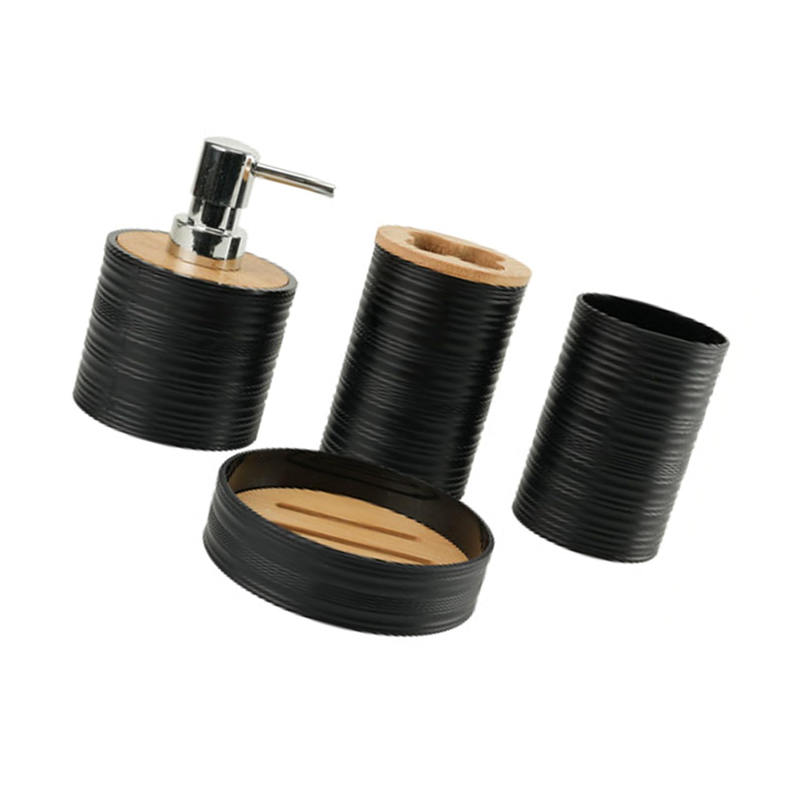 Qusinfc Bamboo-Lid Bathroom Storage Framewo4PCS Polymer Set with Soap Toothbrush Holder Countertop Storage Without Drilling Bathroom Organizers with Lid