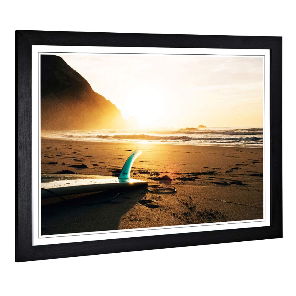 Big Box Art Framed Print of Surfing Surfboard Beach Seascape Design | Wall Art Picture | Home Decor for Kitchen, Living Room, Bedroom, Hallway, Black, A2 / 24.5x18 Inch / 62x45cm