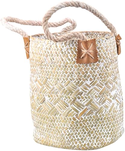 NOLITOY Bolsa de ratán para playa, cesta de rota para lavandería, flores de algas marinas, macetas colgantes para interiores, cesta de frutas de
