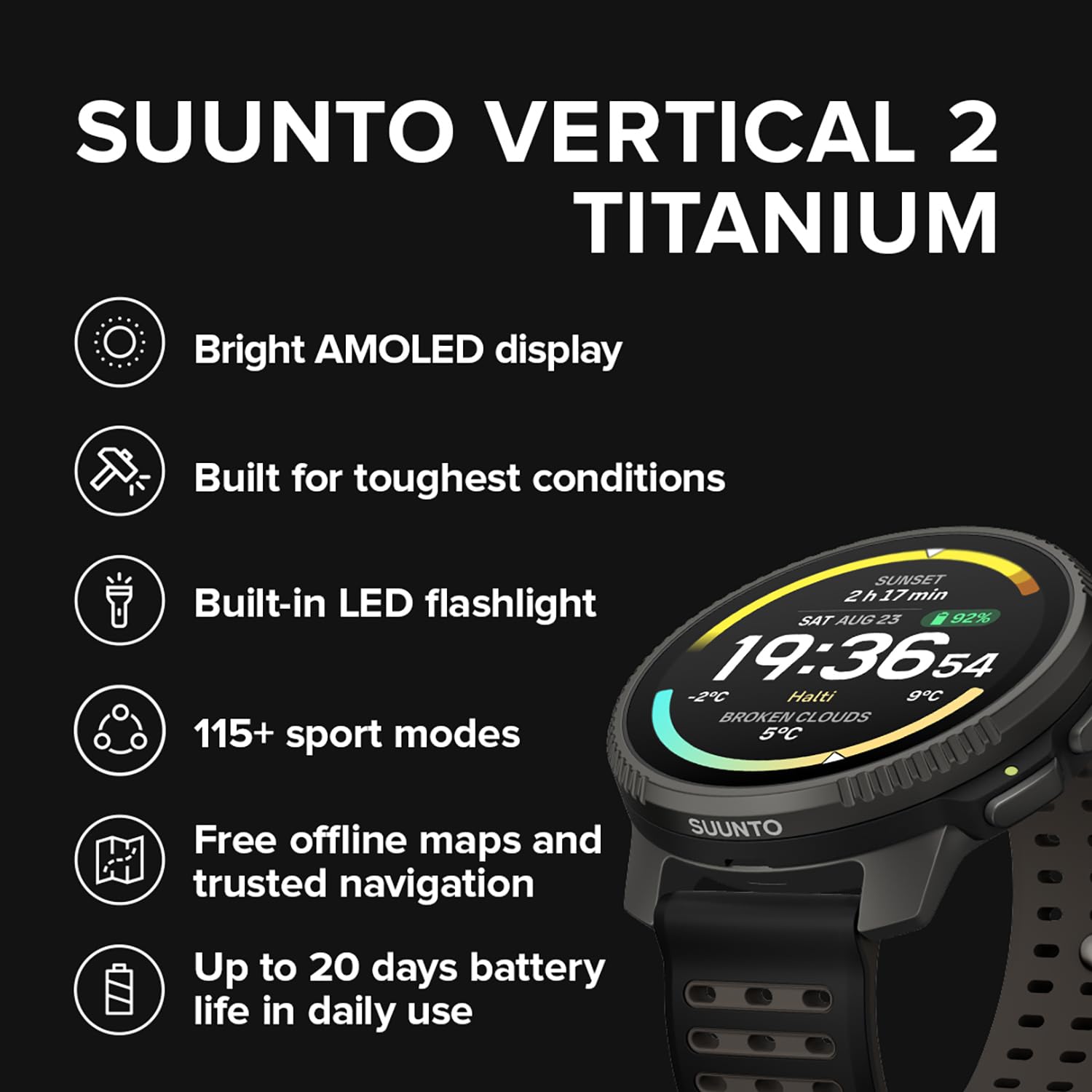 Amazon.com: SUUNTO Vertical 2 GPS Sport Watch, Bright 1.5” AMOLED 