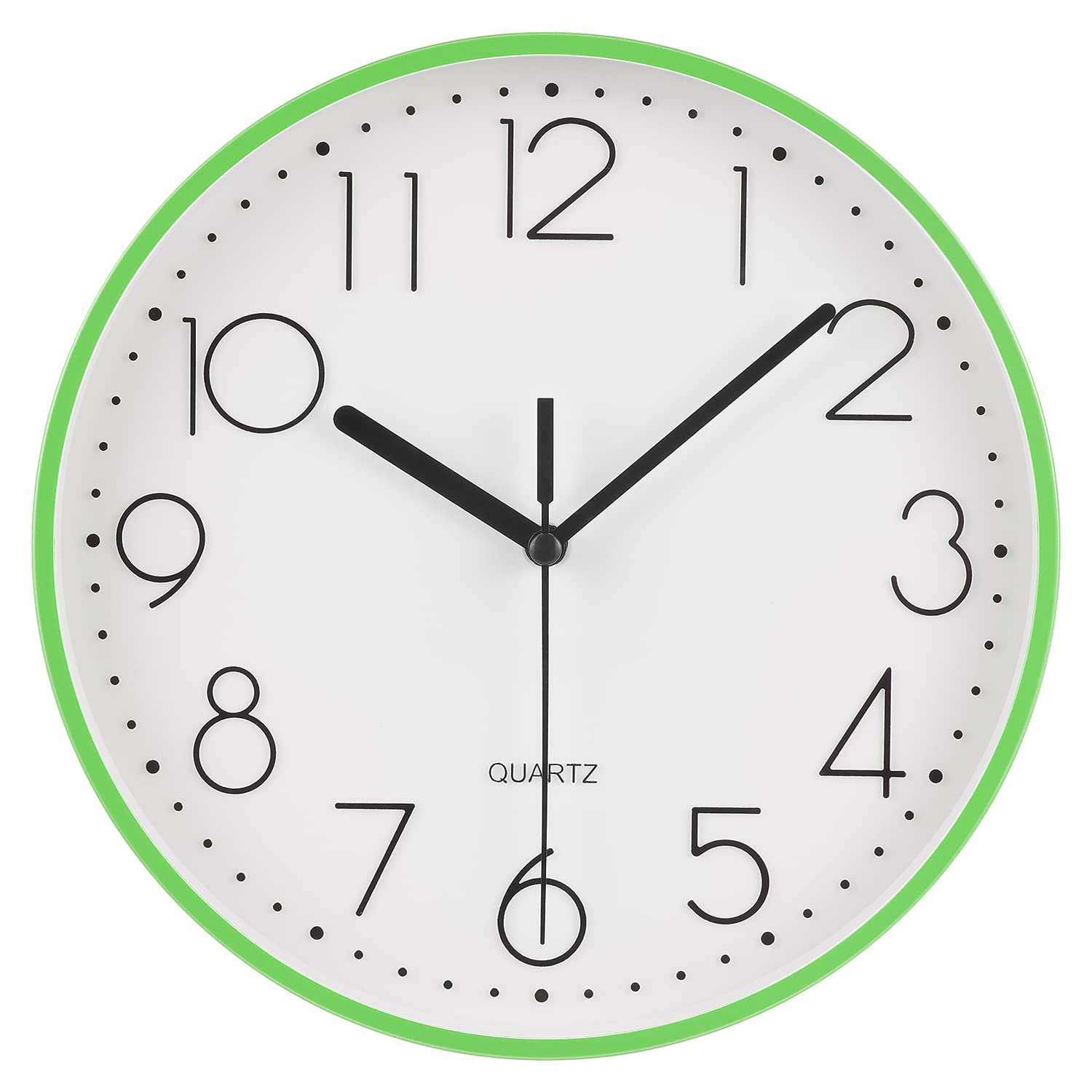 Topkey 9β Silent Round Wall Clock Arabic Numerals Easy Read Clock for Living Room, Bedroom,school and nursery Battery Not Included - Green