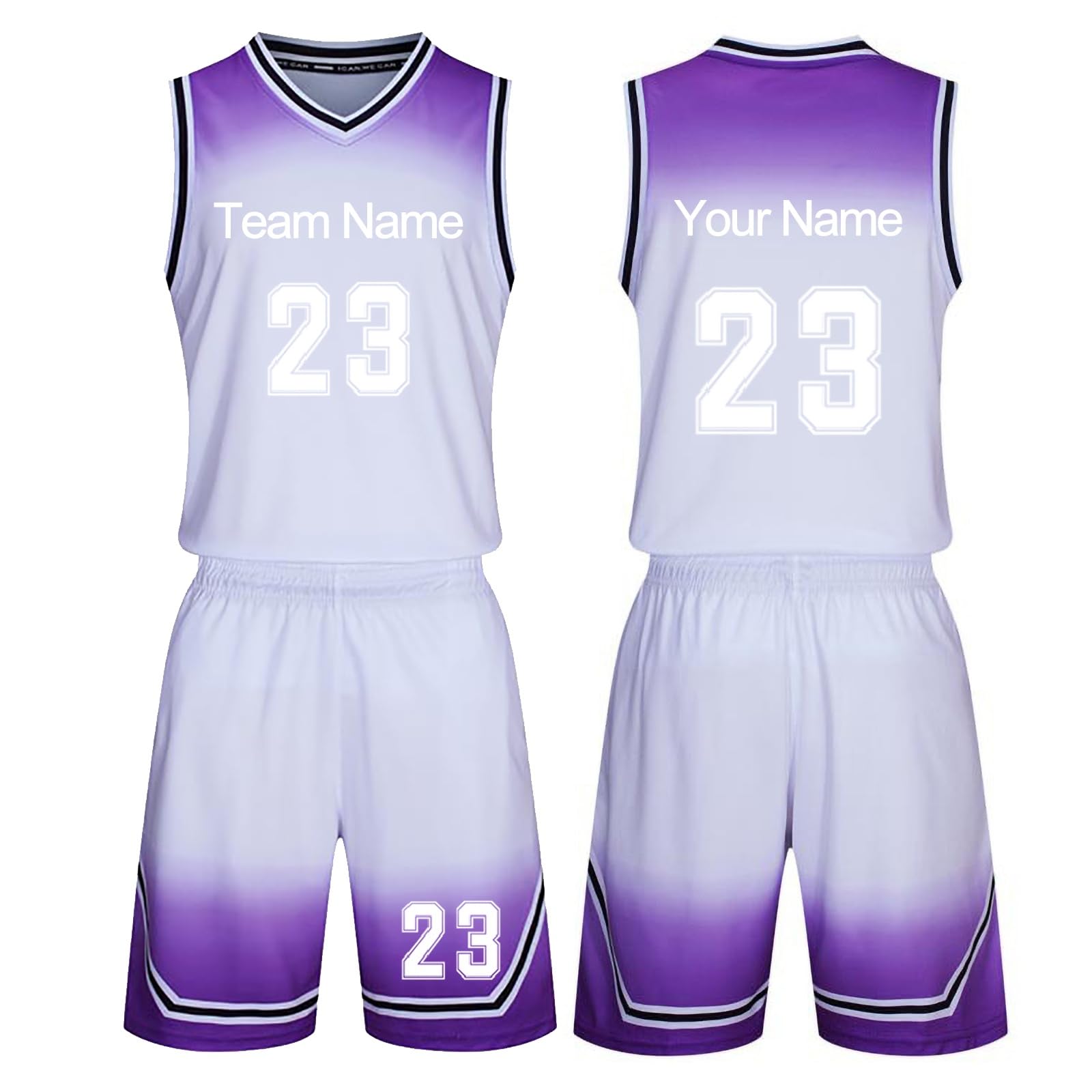 Maillot de Basket Personnalisé pour Enfants Adultes, Basketball T-Shirt Short Set 2 pièces Personnalisé avec Votre Nom, Numéro, Équipe (Color : White-1)