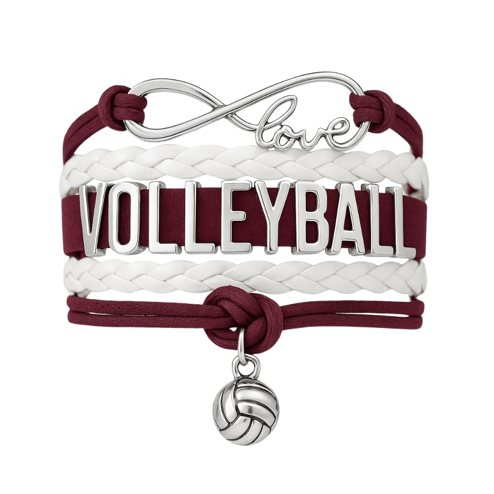Volleyball Bracelets For Girls- Ideal Volleyball Gifts &amp; Souvenirs. Adjustable Charm Bracelet with Moveable Letters, Infinity Symbol &amp; Silver Volleyball Charm. Fashionable Bracelets by SportyBella.