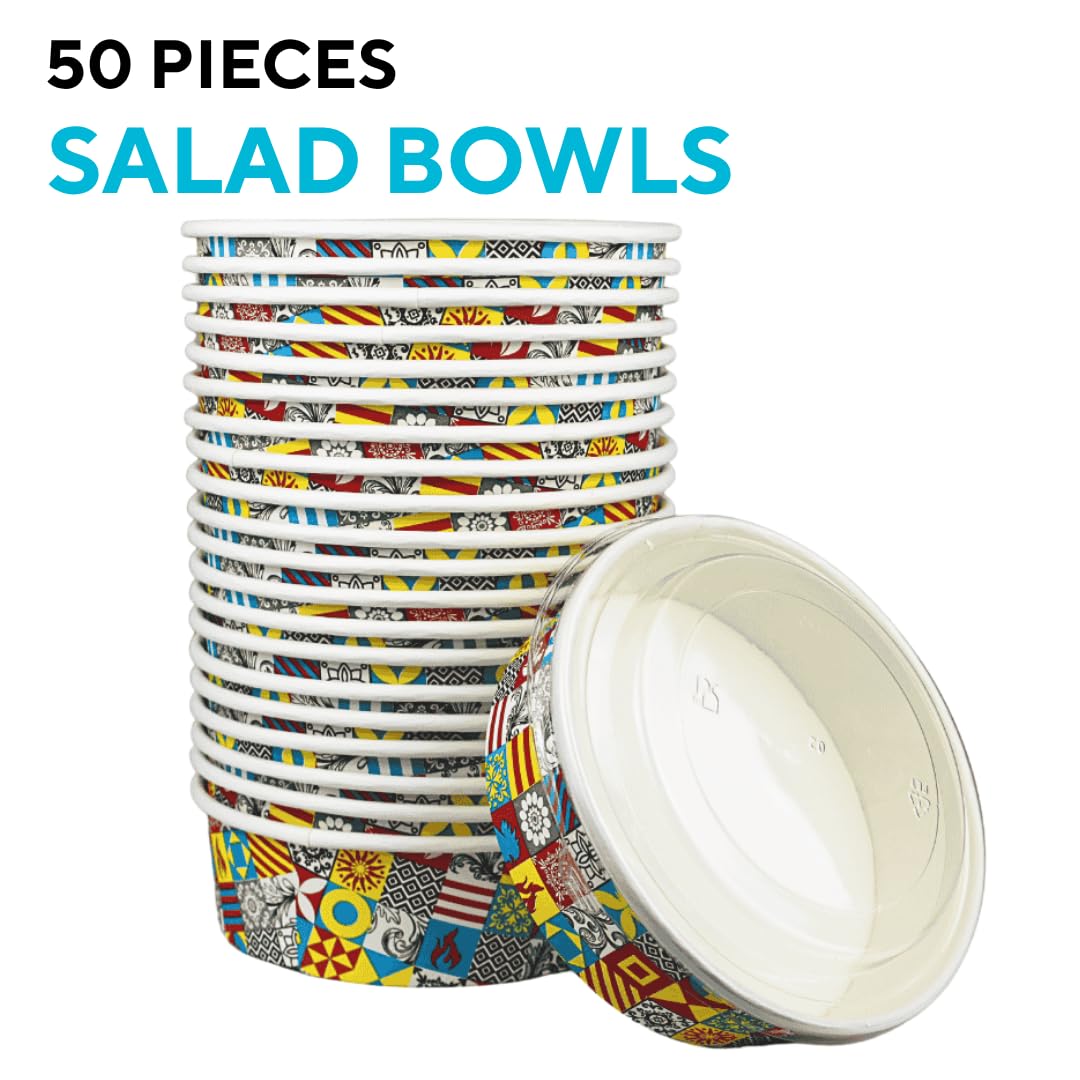 Enpack - 500ml Bowl für Lebensmittel aus Kraft Papier mit RPET Deckel - Einweg Papp-Salatschale mit PLA Innenbeschichtung - Bio-Schale (500 ml, 50, stück)