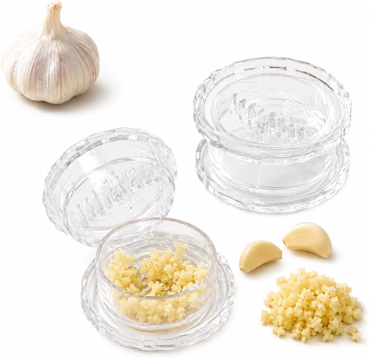 Knoblauchmühle Zerkleinerer Handheld Transparent Grinder Multifunktions-Werkzeug für Knoblauch, Zwiebel, Ingwer, Kräuter, Nüsse - 2 Stück