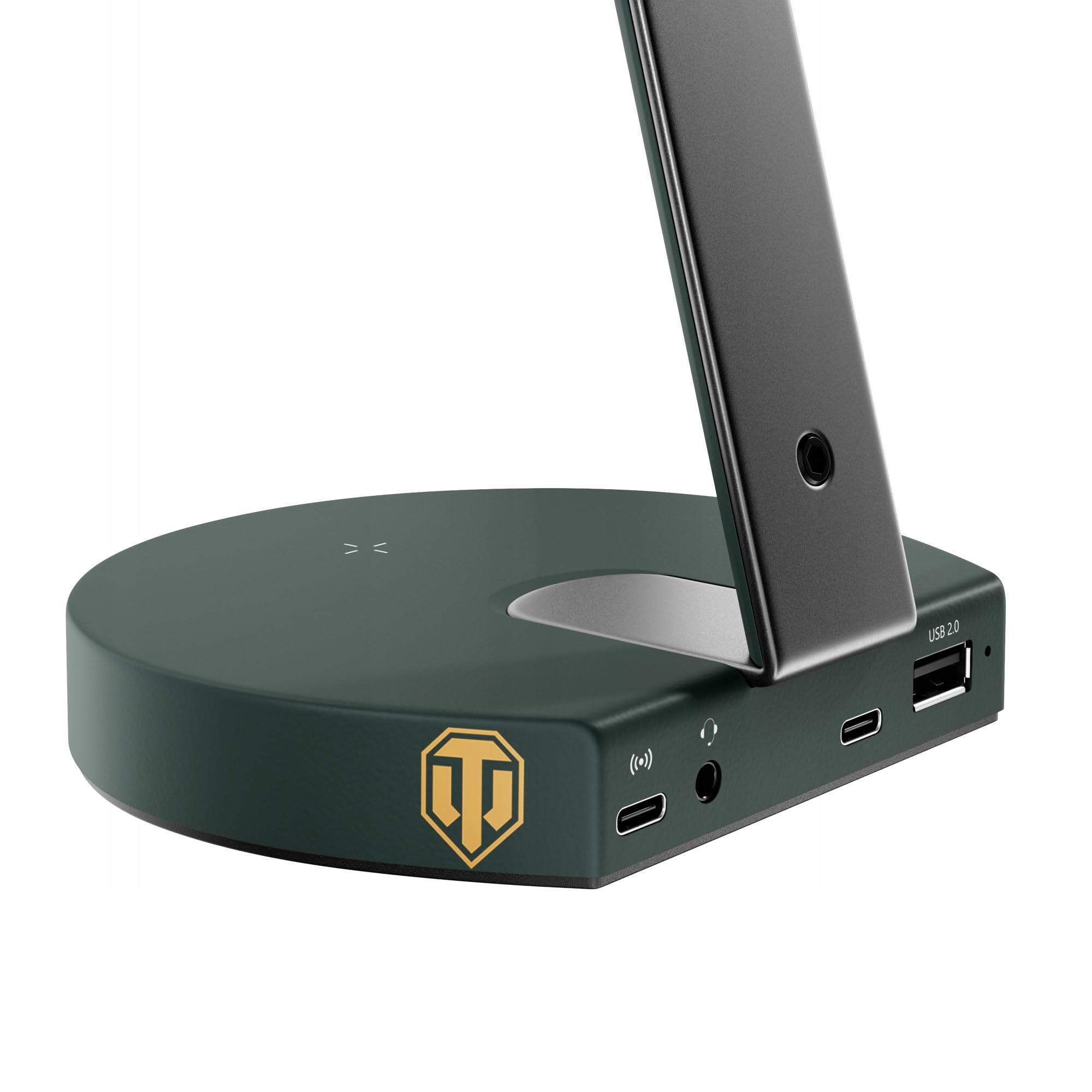 Diablo Chairs Soporte para Auriculares RGB World of Tanks De Acero con Cargador Inalámbrico 15 W Iluminación LED Hub USB Y Audio Base Antideslizante Estilo Gaming WOT