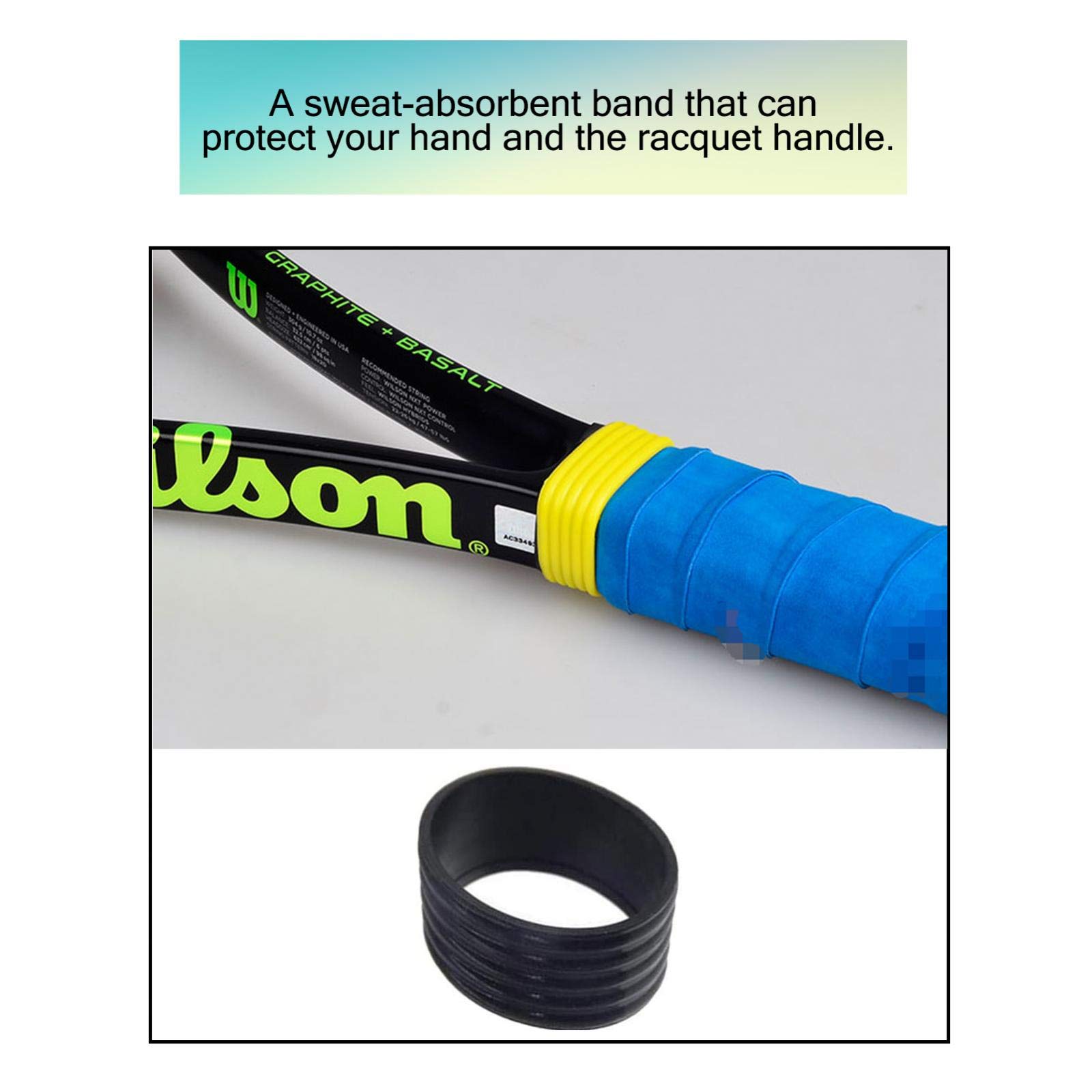 F Fityle 5x Rubber Grip Bands for Tennis Racquet Squash Racket, Fishing Pole - to Hold übergreifen - 5 Colores, Black - Image 4