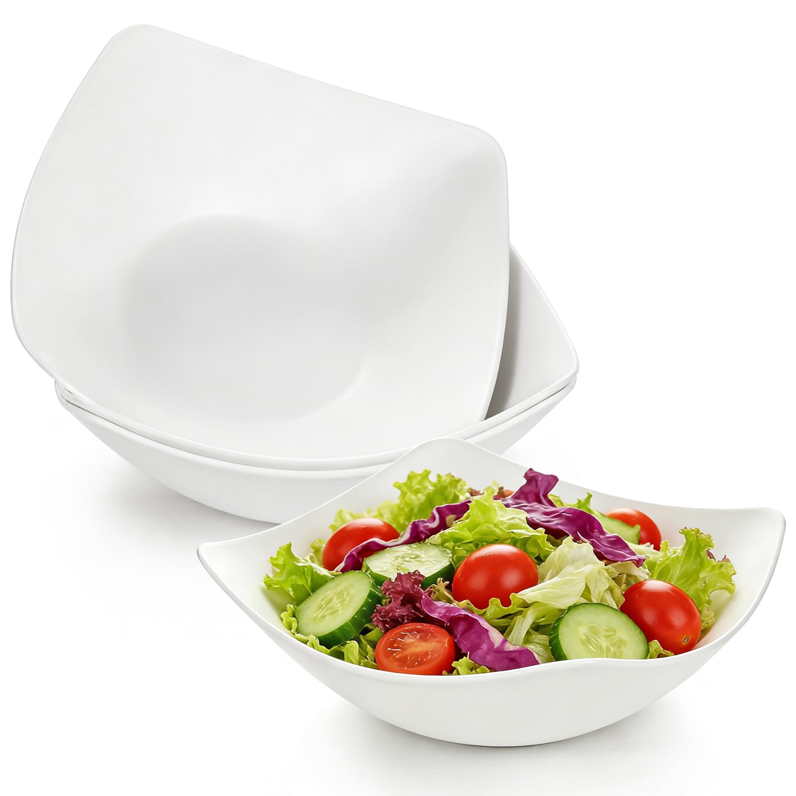 Set of 4 Large Wide-Rimmed Plastic Serving Bowls,16 x 16cm White Salad Bowls for Parties,Gatherings & Picnics,Unbreakable Reusable Cereal Bowls for Everyday Use, Large-Capacity Pasta Bowls,BPA-Free