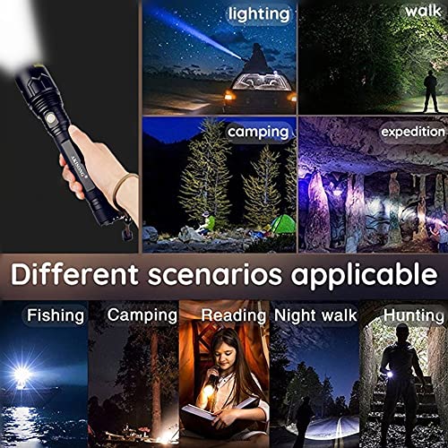 Xhp70 Led Flashlight, Super Bright 200000 Lumen Flashlight Rechargeable Zoomable 5 Modes Handheld Torch Powerful Waterproof Tactical Flashlights Outdoor Torch Lamp With Power Bank Funtion For Camping #TOP7
