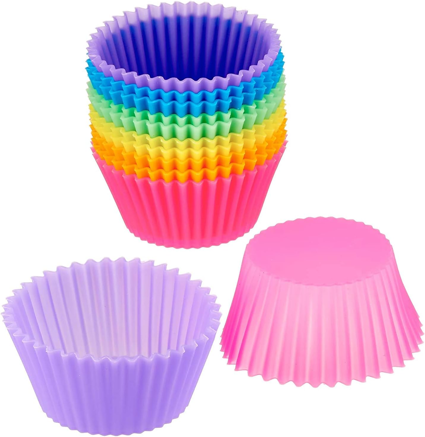 NIDY® 12Pcs Silicone Baking Cups Reusable Cupcake Liners Nonstick Cake Molds Cupcake Holder Muffin Cups Rainbow Colors Cupcake Pan Muffin Cup
