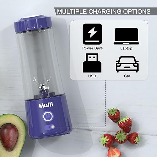 Miniatura 3 de Mulli - Licuadora portátil de 14 onzas, recargable por USB, con 6 cuchillas de acero inoxidable, mini licuadora personal para batidos, alimentos