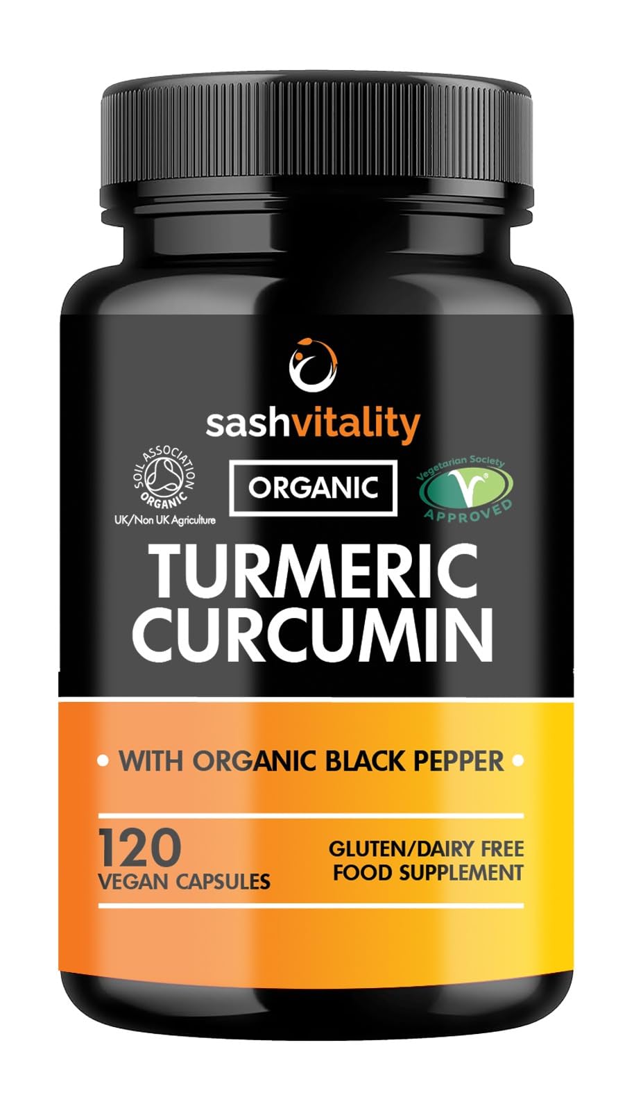Sash Vitality Organic 3600mg Turmeric Curcumin with Black Pepper & Ginger | 120 Vegan Turmeric Capsules High Strength | Supports Joints | Immune System Support | Soil Association Certified Organic UK