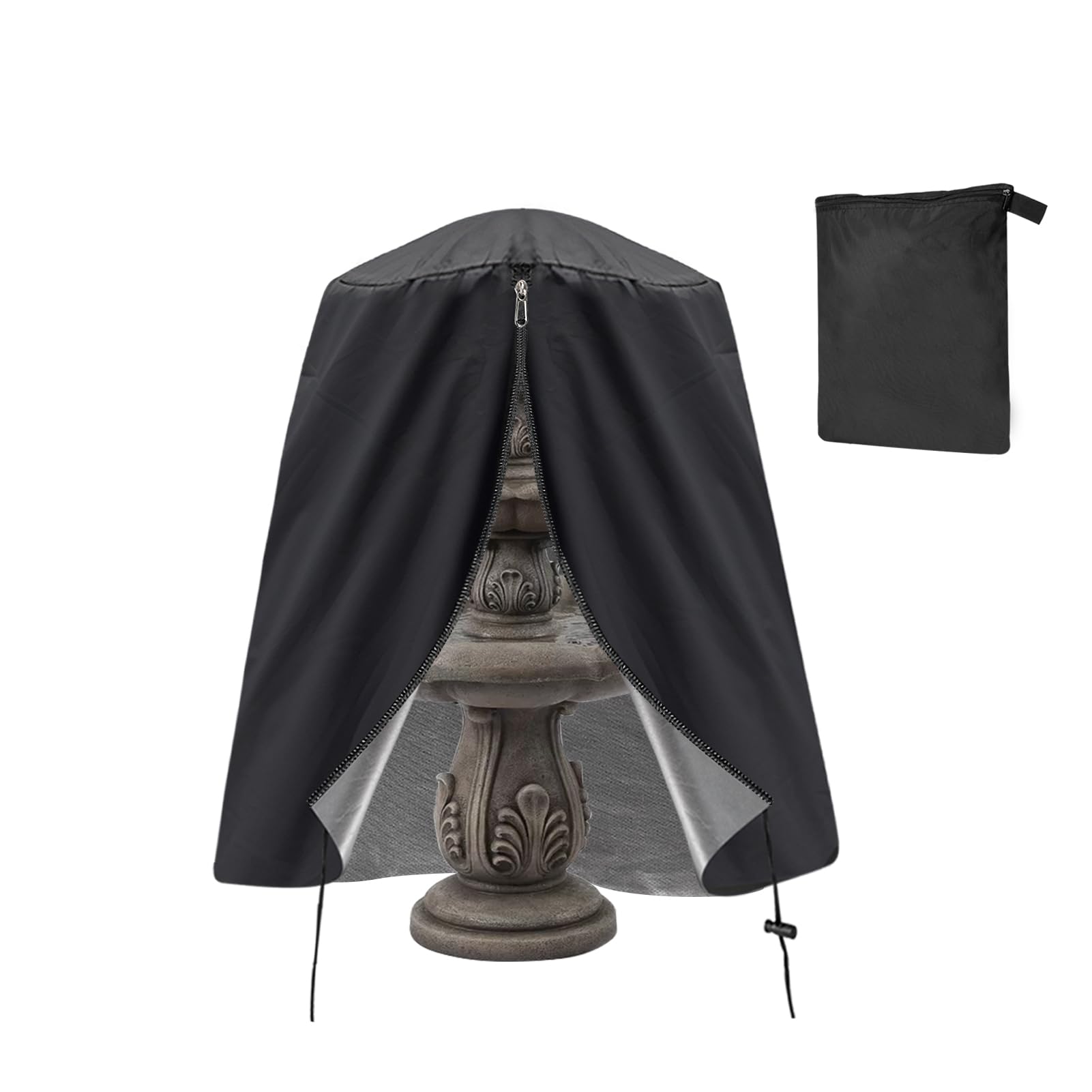Apipi Fountain Cover, 36" D x 42" H Weatherproof Garden Fountain Statue Protective Cover with Zipper & Drawstring, 420D Oxford Cloth for Winter Outdoor Patio Garden