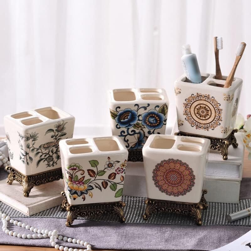 Toothbrush Holders,Toothbrush Holder Bathroom Gargle Cup Ceramic Couple Toothbrush Toothpaste Holder Rack Shelf Hotel Carved Base Bath Hardware Creative(Anchovies) (Circles)