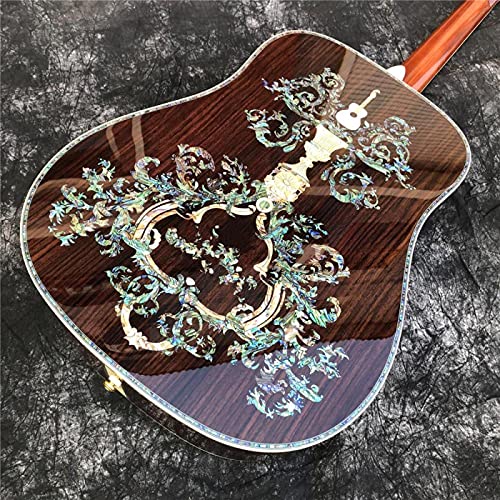KEPOHK Guitare acoustique incrustée d’ormeau de luxe en bois massif - Les Beatles, Paul McCartney, John Lennon, RIngo Starr, George Harrison KEPOHK Guitare acoustique incrustée d'ormeau de luxe en bois massif
