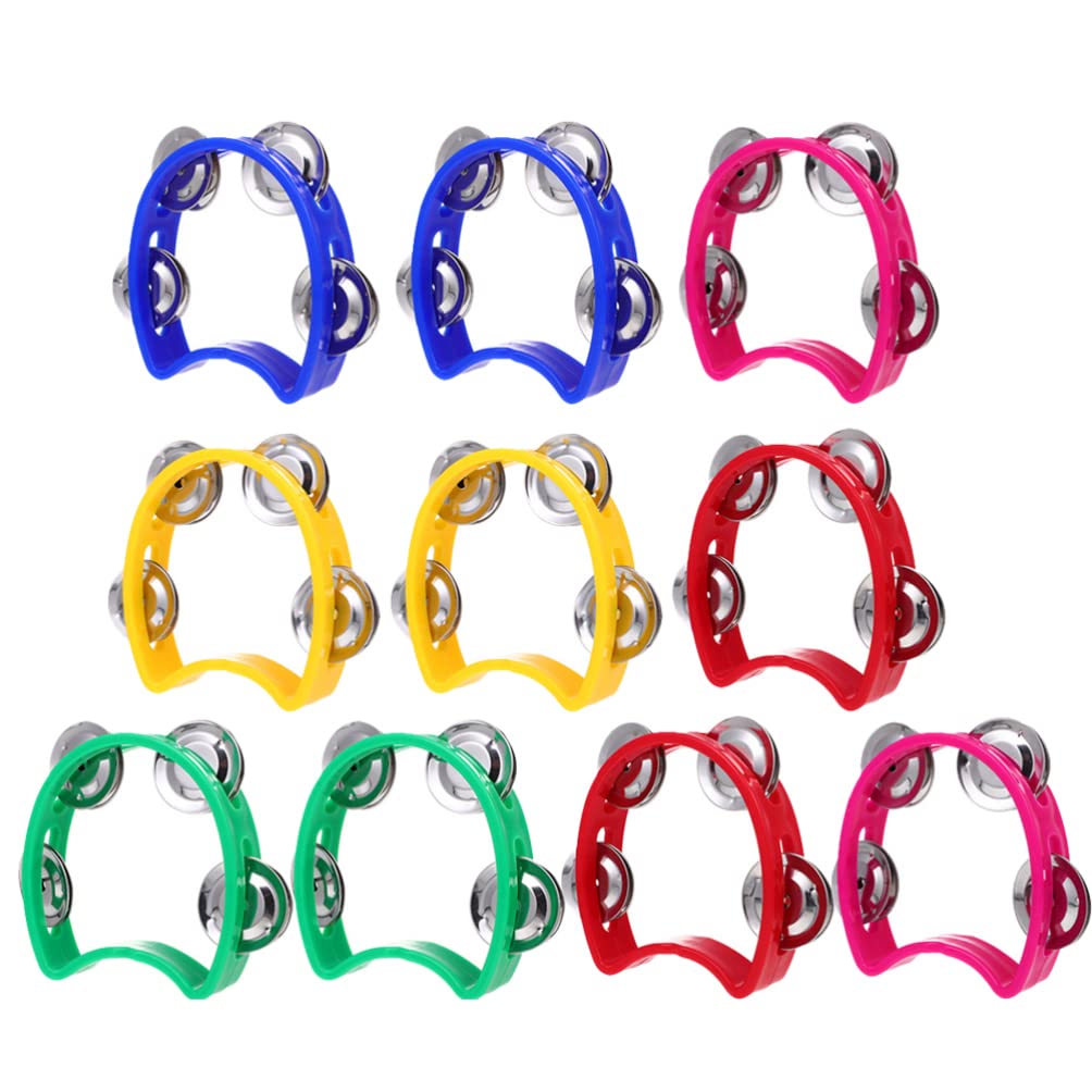 HEALLILY 10pcs Orff Tambourines Party Music Toys Hand Shaking Bells Kids Handbells
