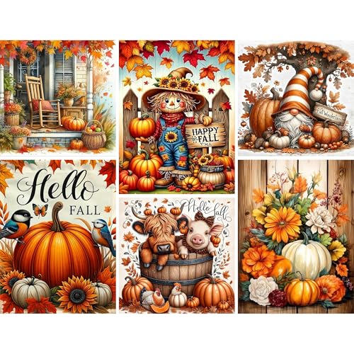 NEGEKFKX 6 Pack Fall Diamond Art Kits for Adults Beginners Autumn Diamond Painting Kits for Adults 5D Full Drill DIY Diamond Dot Gem Art Kit Wall Home Decor Arts Craft 16x12 inch