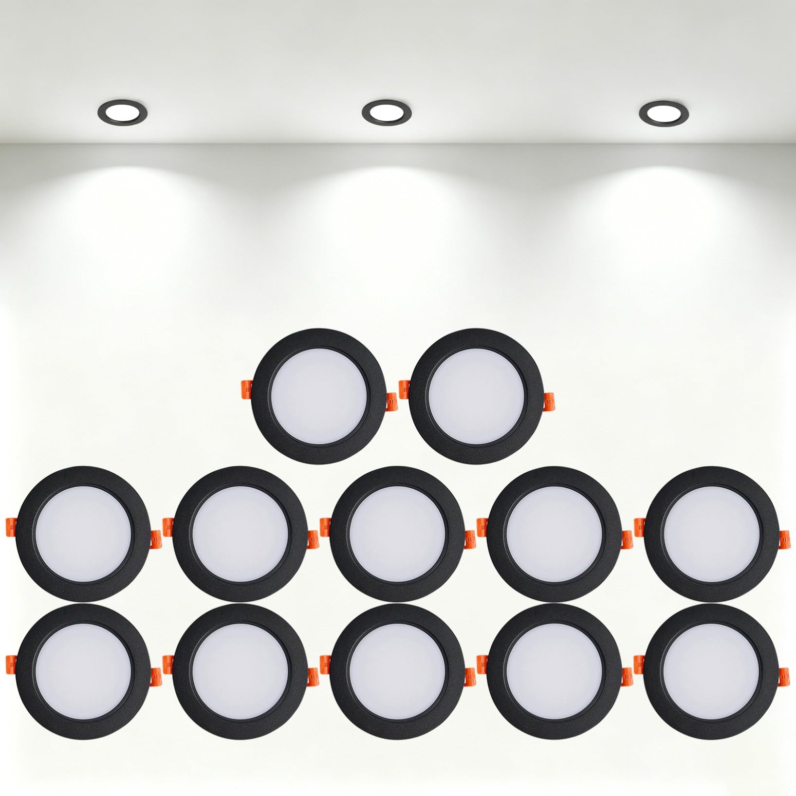 VOGHMOLD 12W Ultra Slim LED Downlight Recessed Ceiling Light 4 inch, 6000K Spot Lights Black Aluminum Trim, Cut Φ110-130mm, AC110-240V Panel Lighting for Office Hallway Closet, 12 Pack