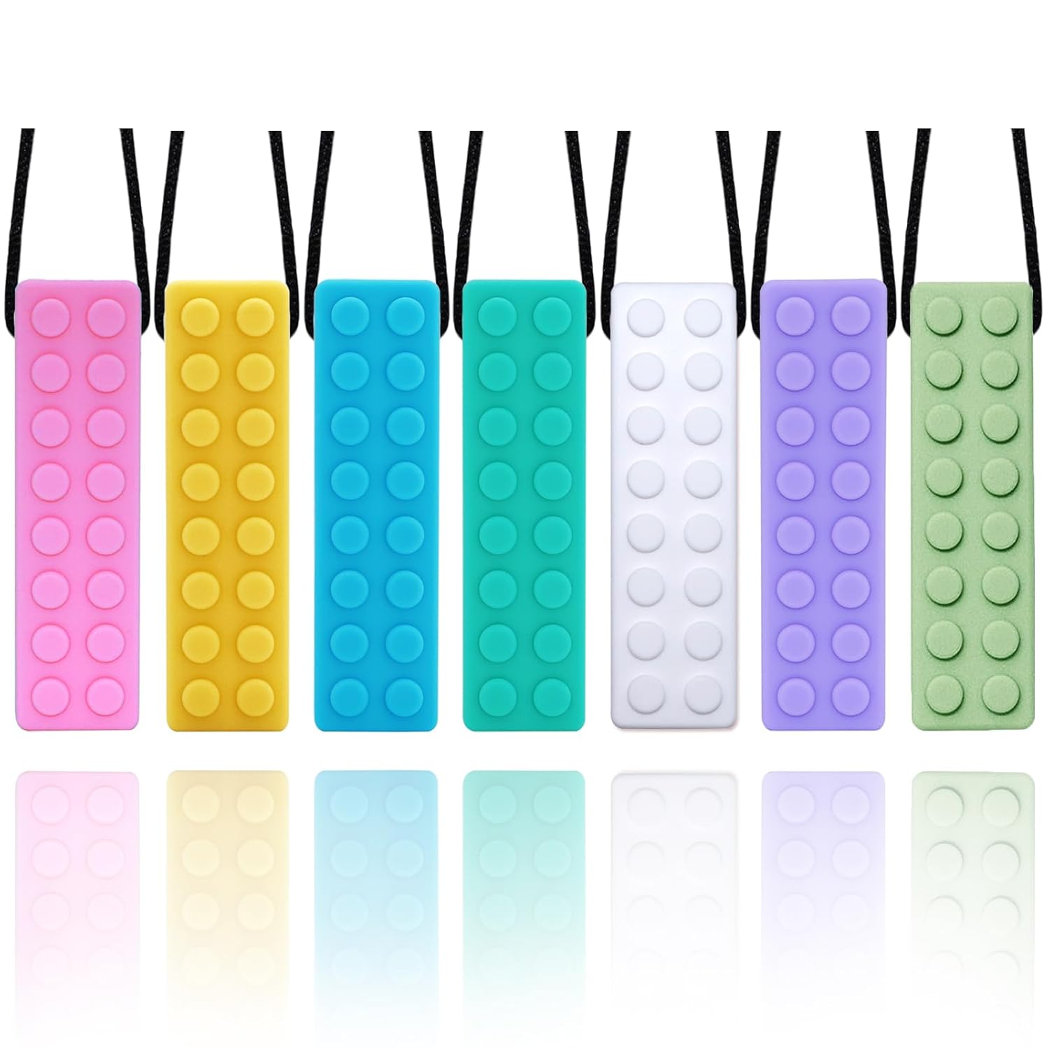 Chew Necklaces for Sensory Kids, Chewy Necklace Sensory Bundle for Boys and Girls with Chewing, Teething, Biting, ADHD, Autism, Silicone Oral Motor Chew Teether Fidget Toys for Adults 7 Pack