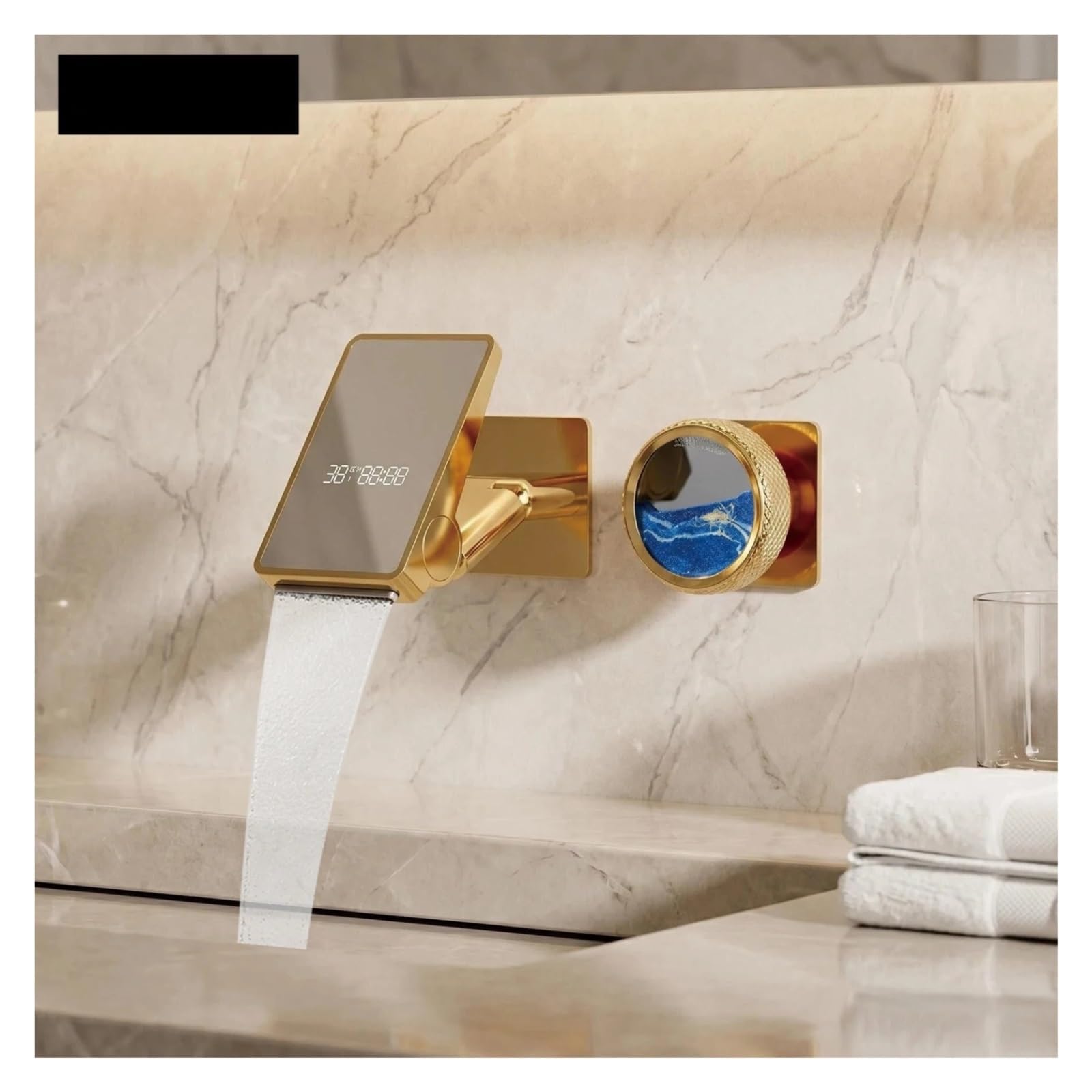 Rubinetto per lavabo a LED dorato a parete, miscelatore caldo freddo con display digitale a 2 fori,Sicuro e affidabile(Gun Grey)