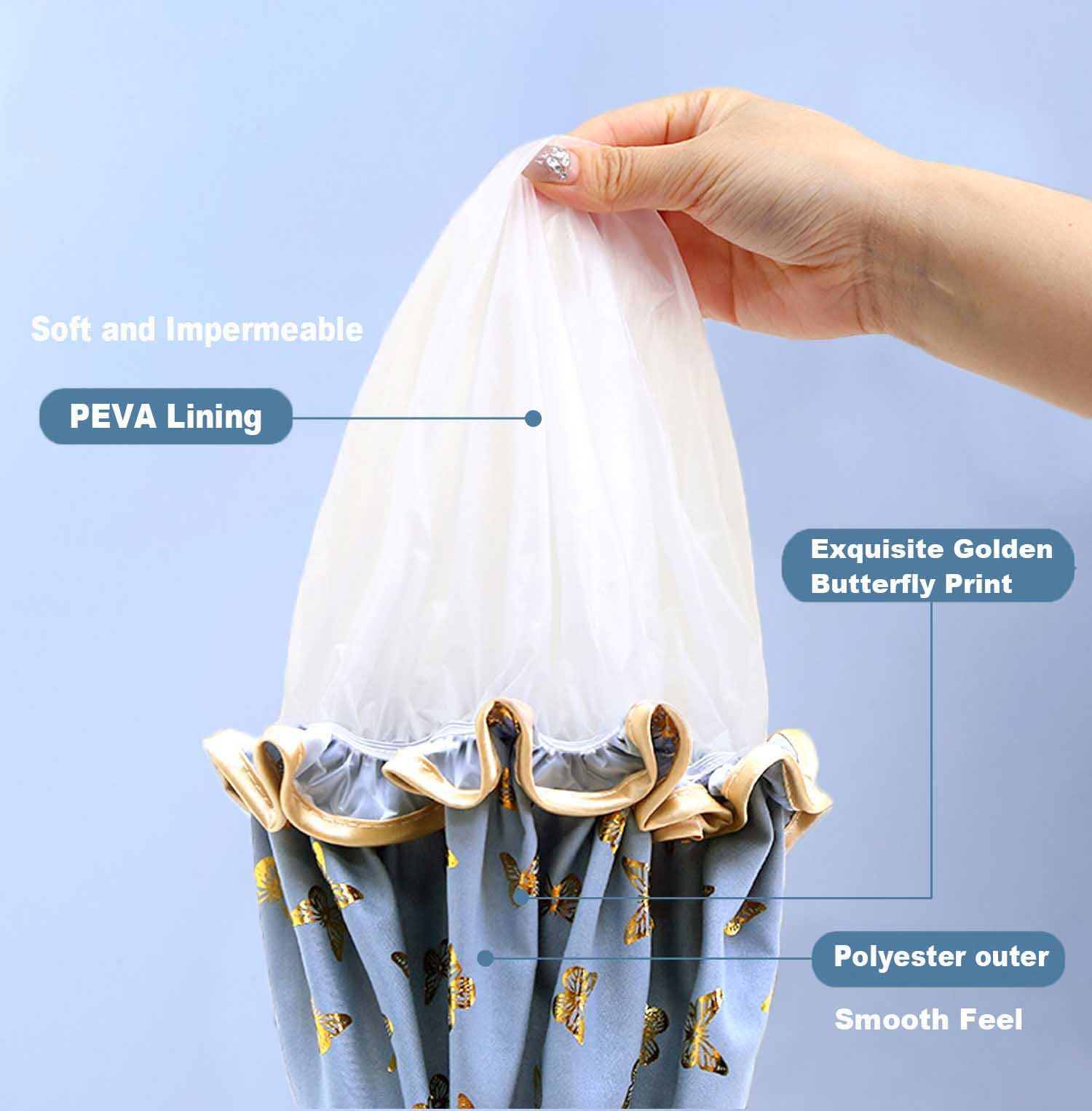 Bath Caps Elastic Band Waterproof Shower Caps With Ruffled Edge Covering Ears Keeping Hair Dry Kitchen Oil-proof Cap for Girls and Women (butterfly) - Image 3