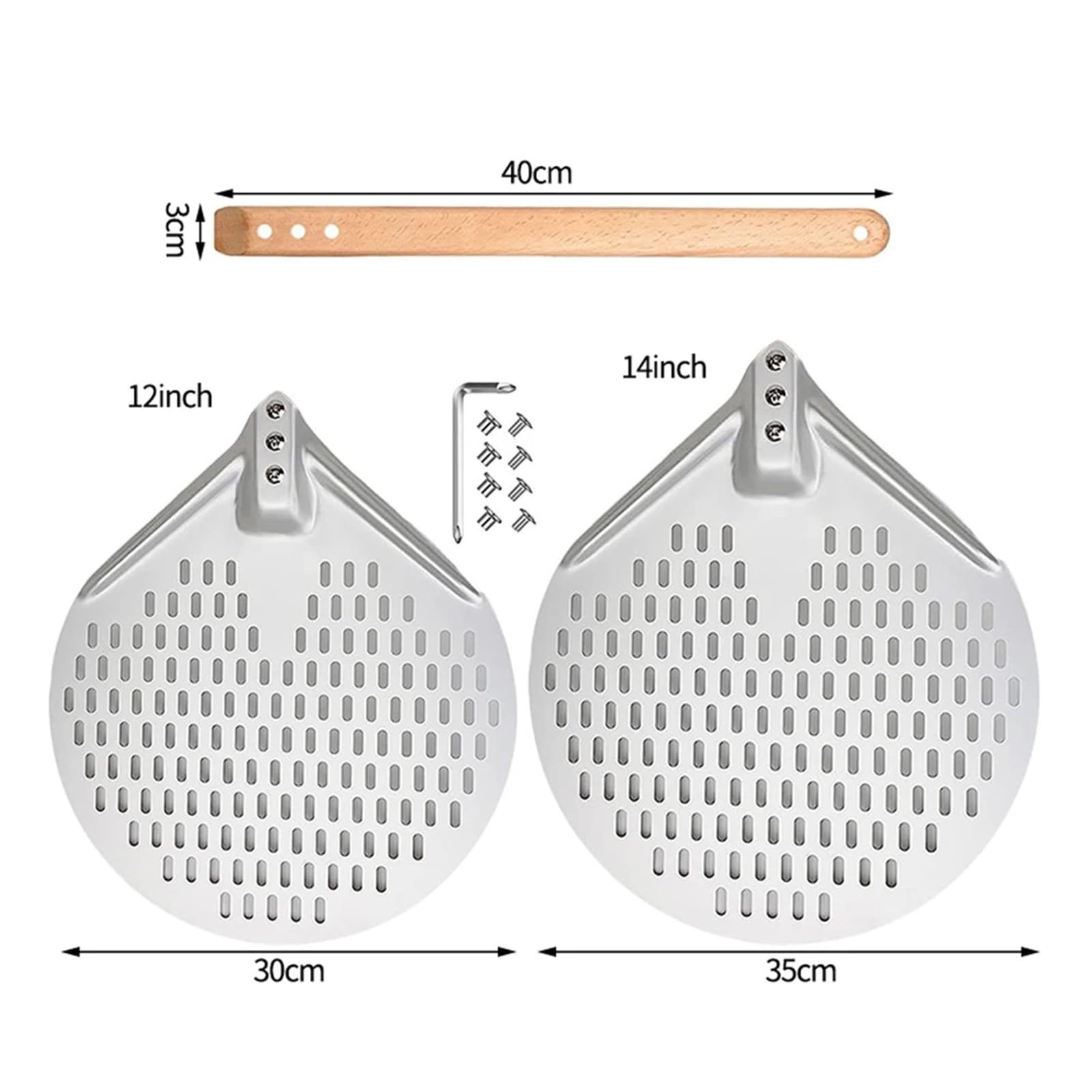 Pala for pizza forata in alluminio anodizzato duro da 12/14 pollici for pizza rotonda con manico in legno Pala for pizza fatta in casa(14inch)