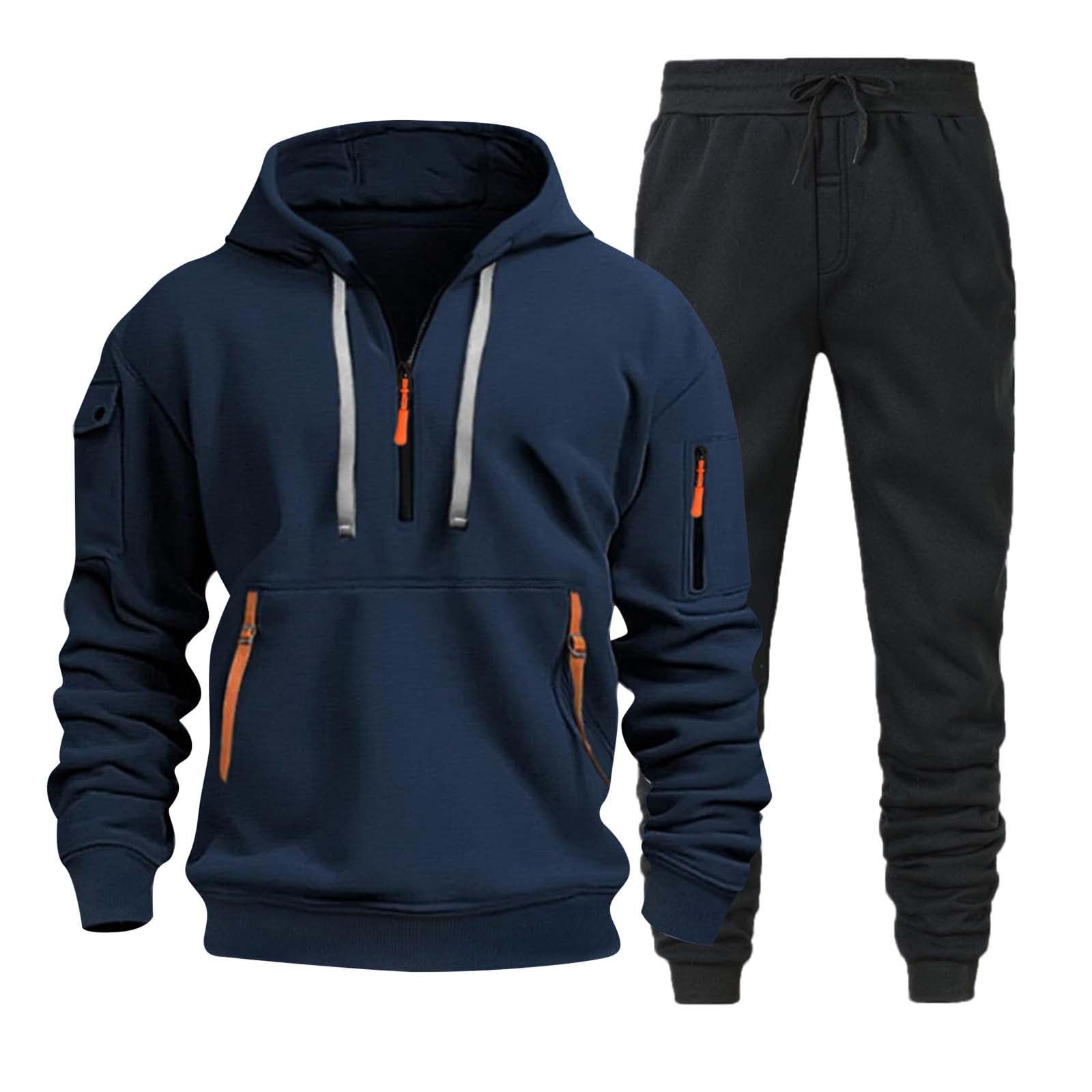 Generico Chándal para hombre deportivo de forro polar, sudaderas con capucha y pantalones, gimnasio, jogging, transpirable, ropa de calle, ligera, conjunto Tracksuit Y2k con bolsillos completo para
