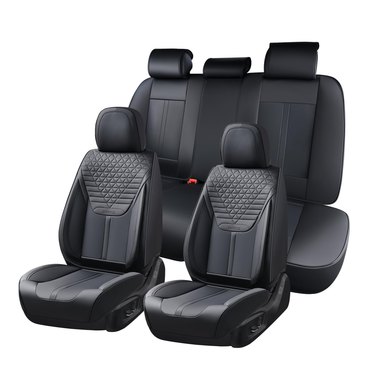 Seat Covers, Car Seat Covers Full Set, Luxury Nappa Leather Seat Covers, Breathable and Waterproof Car Seat Protector 5 Seat, Automotive Seat Covers Universal Fit for Most Cars-Coal Black