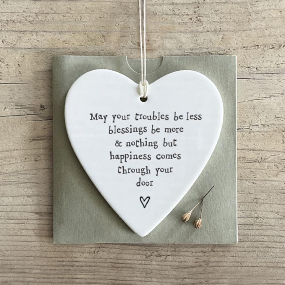 East of India Porcelain Heart Happiness Comes through Your Door Keepsake Gift