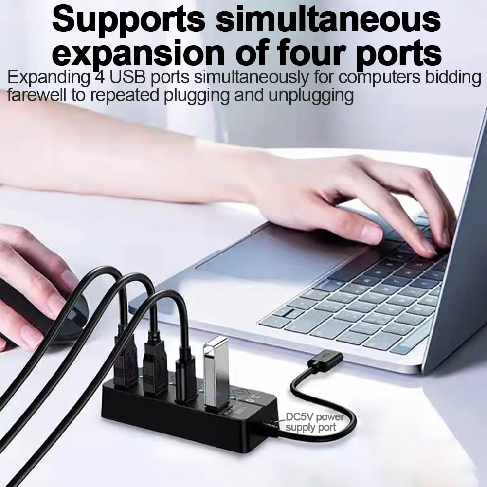 Hub USB 3.0 Alimentato Atolla - 4 Porte Con Interruttori Individuali E Porta Ricarica Intelligente, Include Adattatore - Foto 4