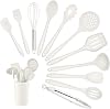 Homikit Kitchen Utensil Set 12 Pieces Silicone Kitchen Utensils Heat Resistant Cooking Utensils Cooking Utensils with Utensil Holder Healthy and Non-Stick - White