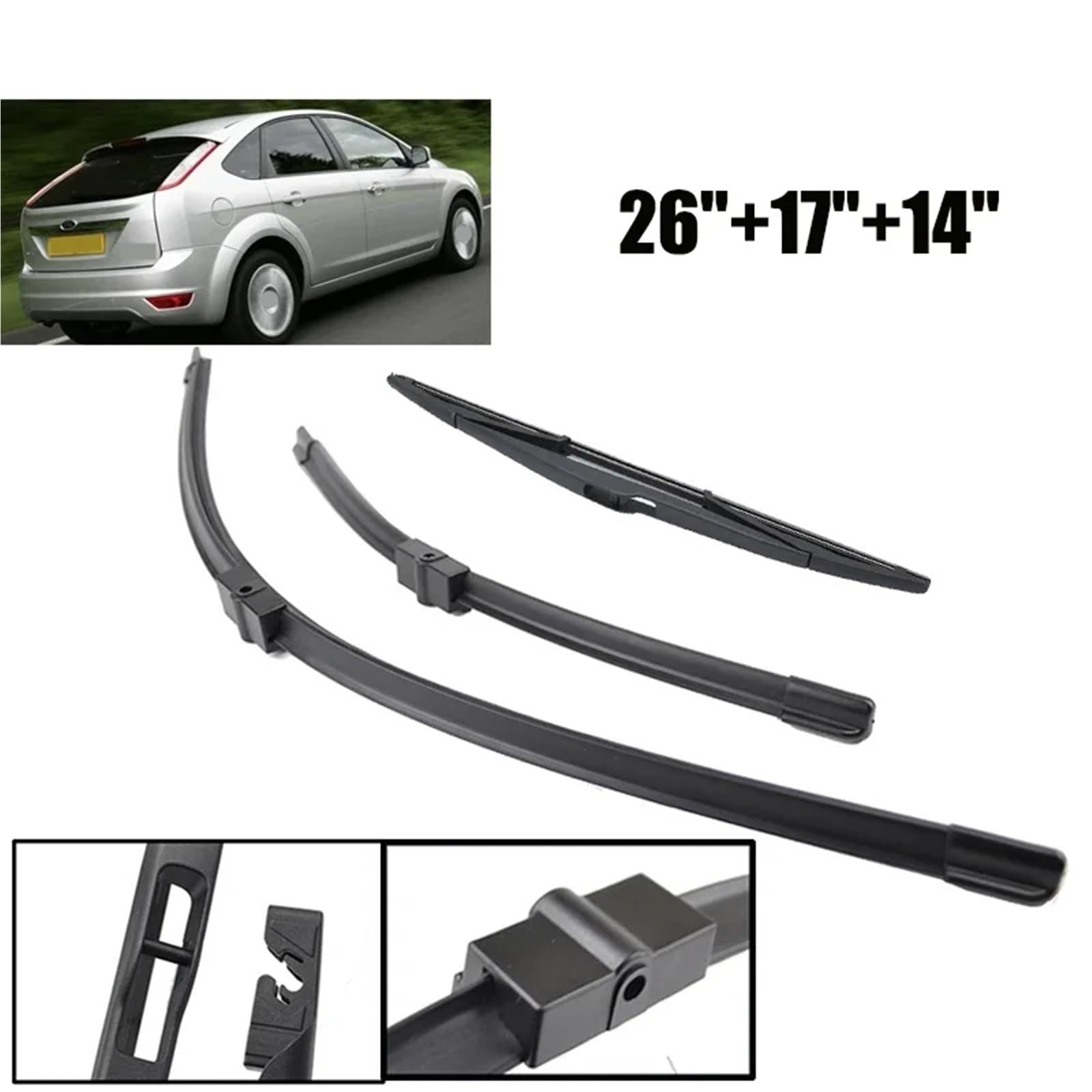 Limpiaparabrisas De Coche Compatible Con Ford Para Focus 2 2004-2011 Limpiaparabrisas Delantero Trasero Accesorios Para Coche 26"+17"+14"
