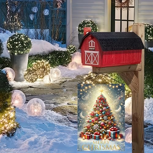 Image of BlissYard Christmas Christmas Tree Garden Flag 12x18 Inch Polyester | Double sided polyester, Christmas decorated tree front porch design, winter home decor for holiday porch and yard