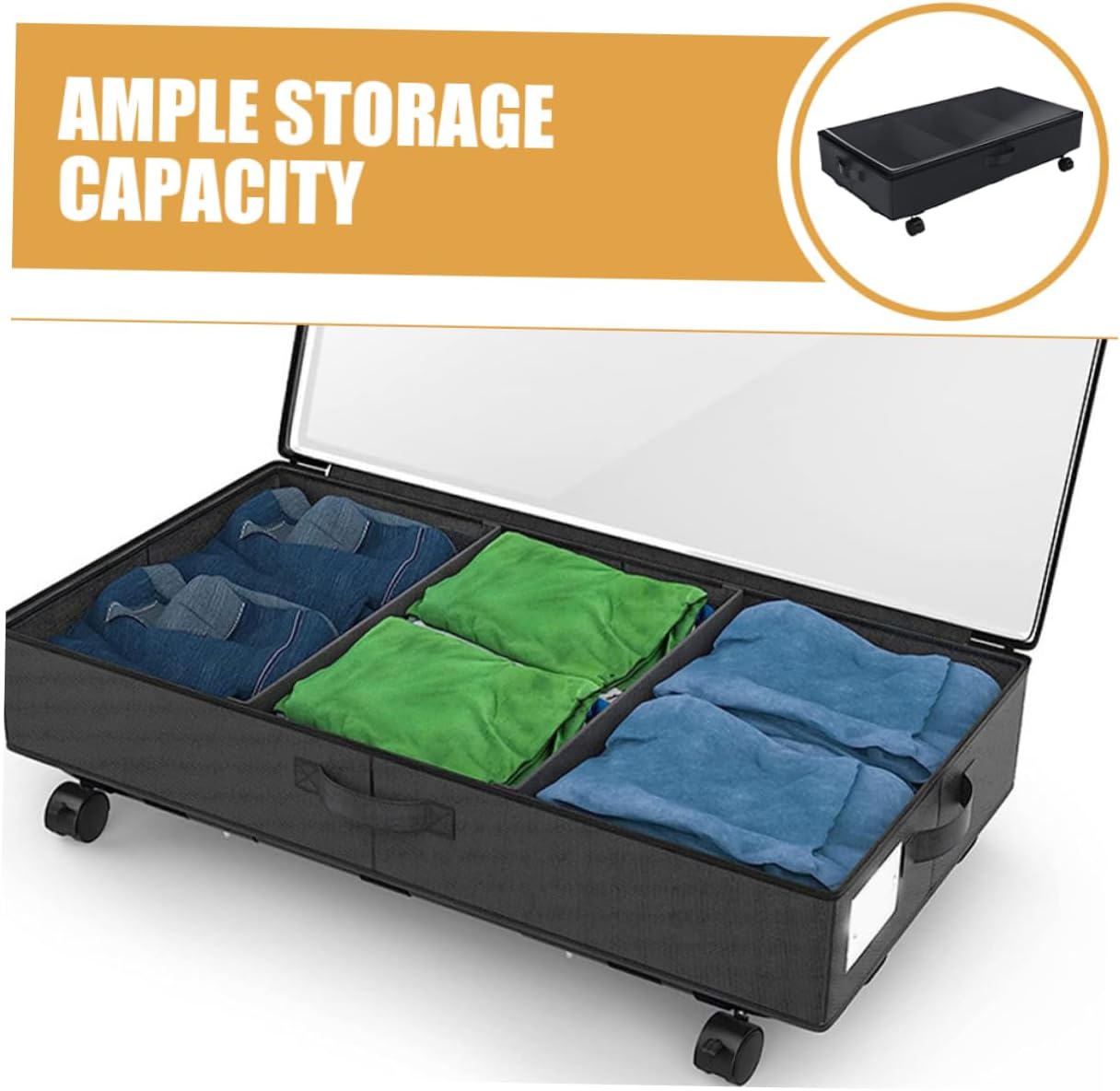 Happyyami under Bed Storage Cart Wheels Oxford Cloth under Bed Storage Organizer for Clothes Toys Black