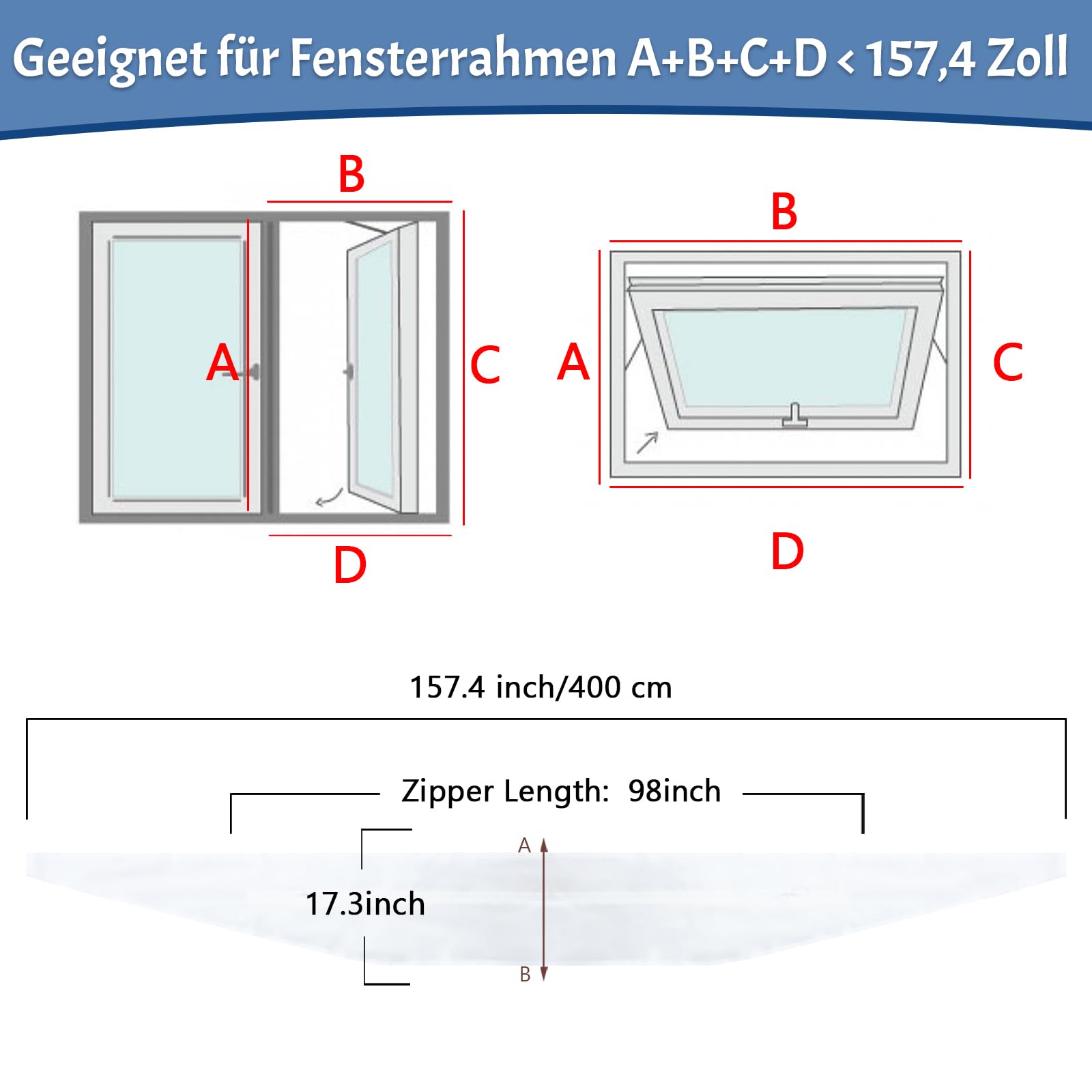 400 cm de aire acondicionado para ventanas con puños, universal para ventanas batientes y aire acondicionado, juego de sellado portátil para climatizadores móviles y secadoras de ropa