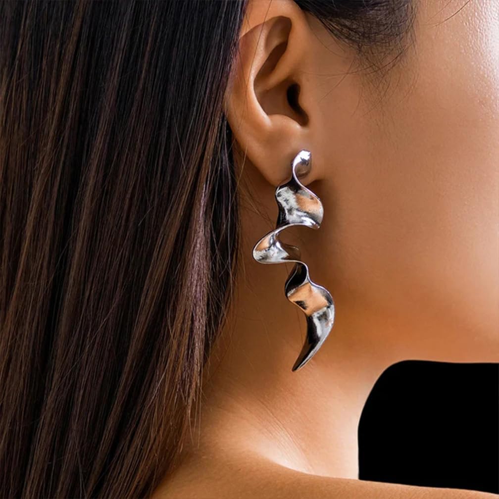 Long Gold Twisted Abstract Earrings Vintage Geometric Spiral Oversized Dangle Earring for Women Exaggerated Large Statement Jewelry Irregular Accessories - Image 2