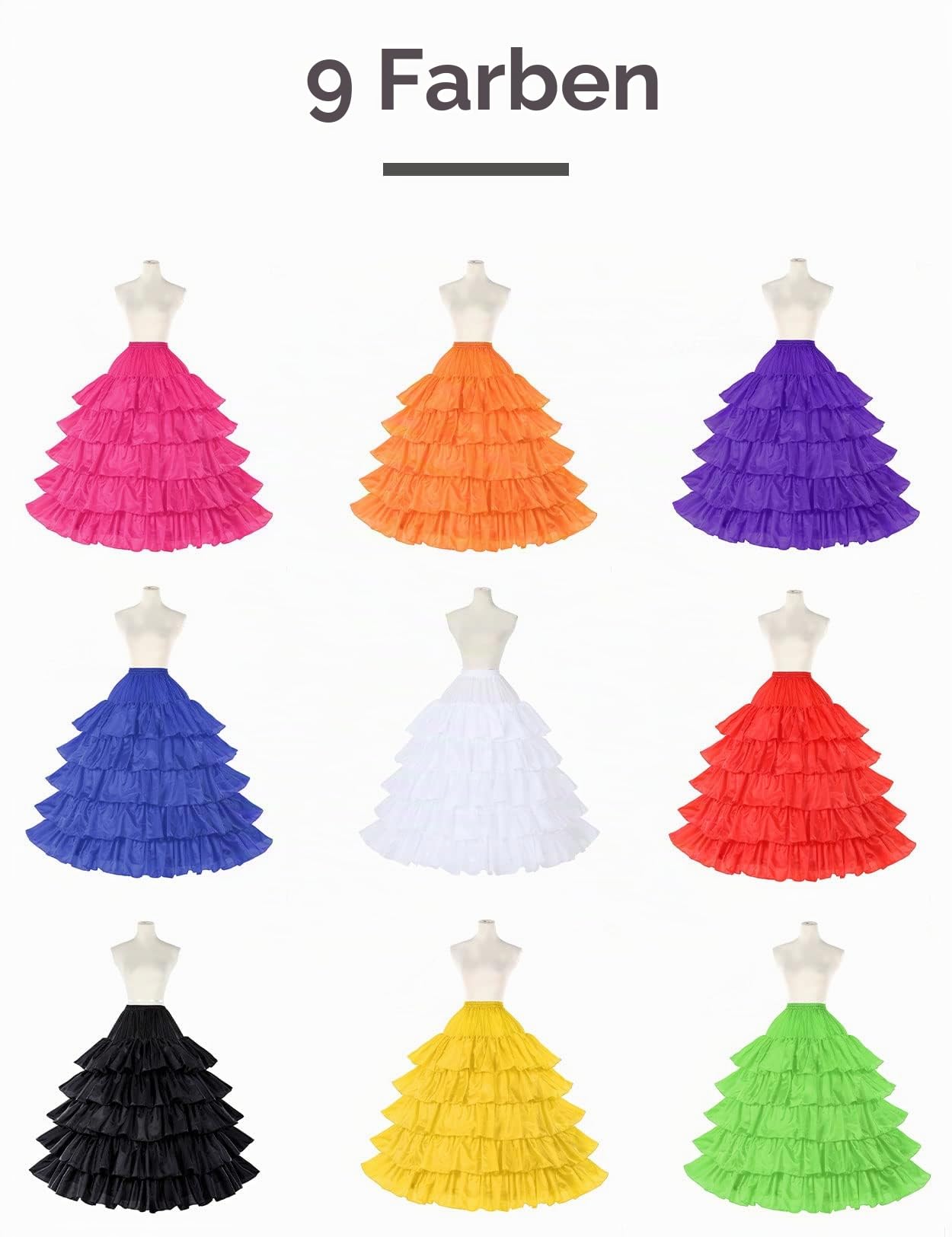 BEAUTELICATE Damen Reifrock Brautkleid Lang A-Linie Petticoat Rockabilly Barock Kleid Unterröcke Krinoline 4 Ringe mit Rüschen fur Hochzeit Karneval Halloween
