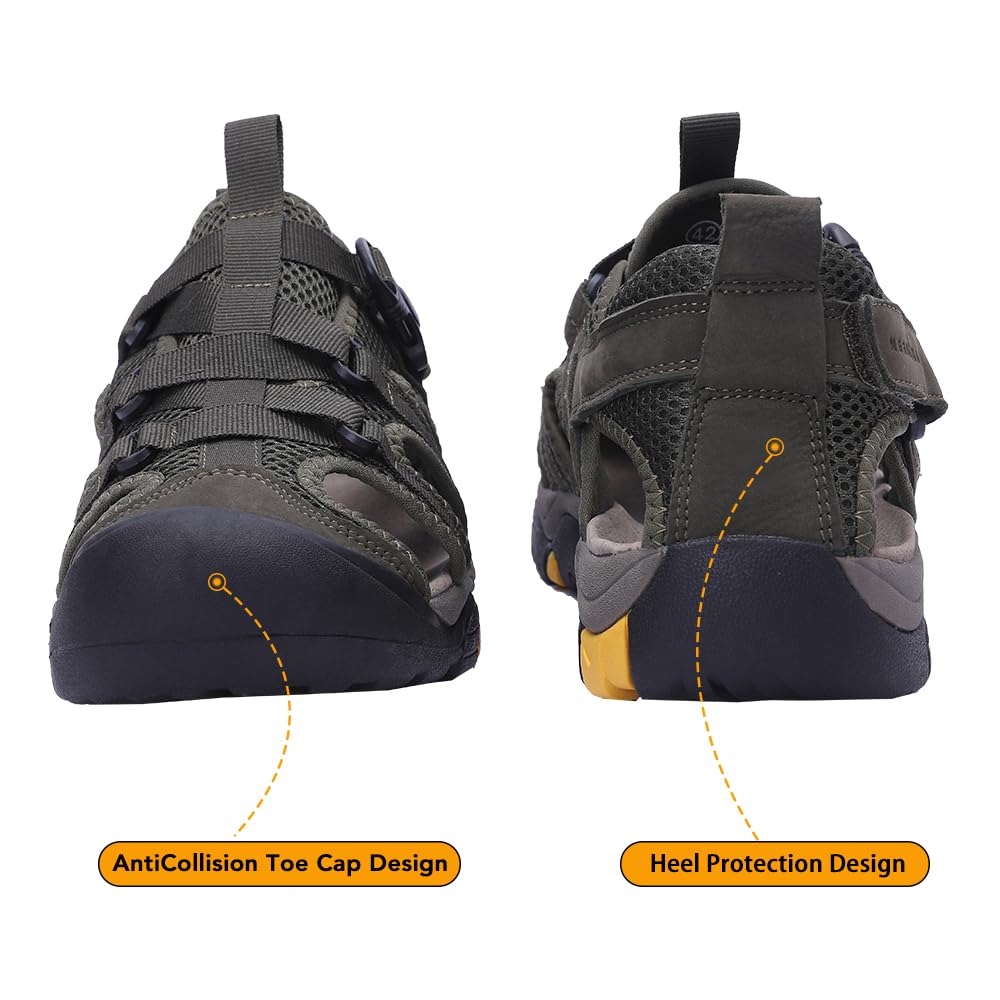 MGGMOKAY Sandali Sportivi Uomo Trekking Sandali PelleTraspirante Sandali