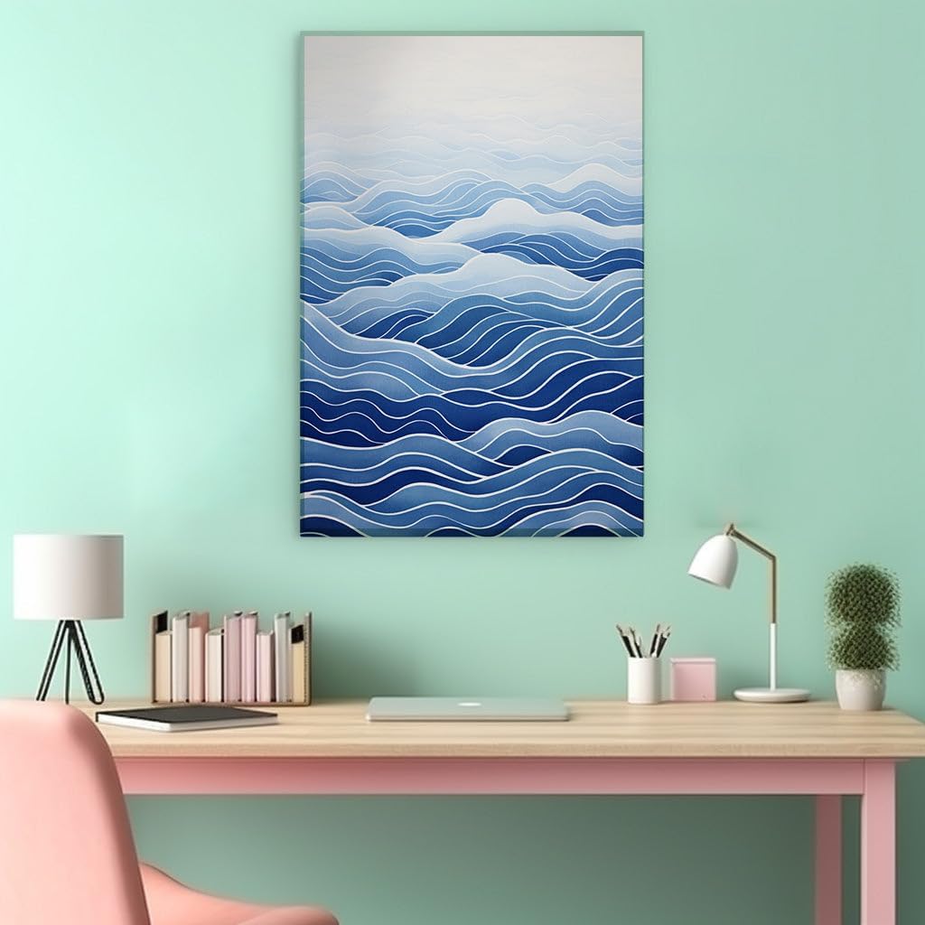 Canvas for Living room. Soothing Serenity of the Abstract Sea: Exploring the Calmness in Digital Blues, 27 x 18 inch Canvas Wall Art - Ready to Hang