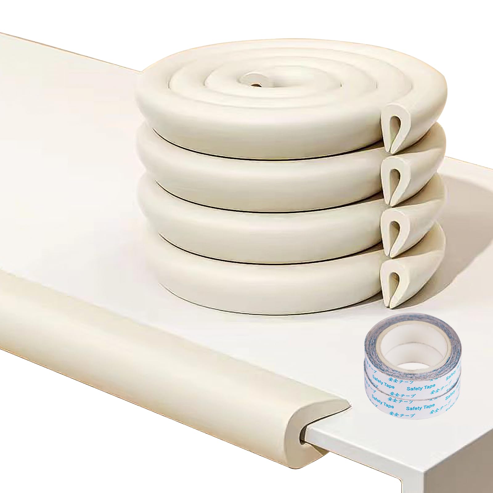 4M U Shape Edge Protectors for Glass Coffee Table,Foam Baby Proofing Safety Bumper Guard Strip,Corner Protectors for Kids,Suitable for Furniture Fireplace Desk Worktop (Milky White)