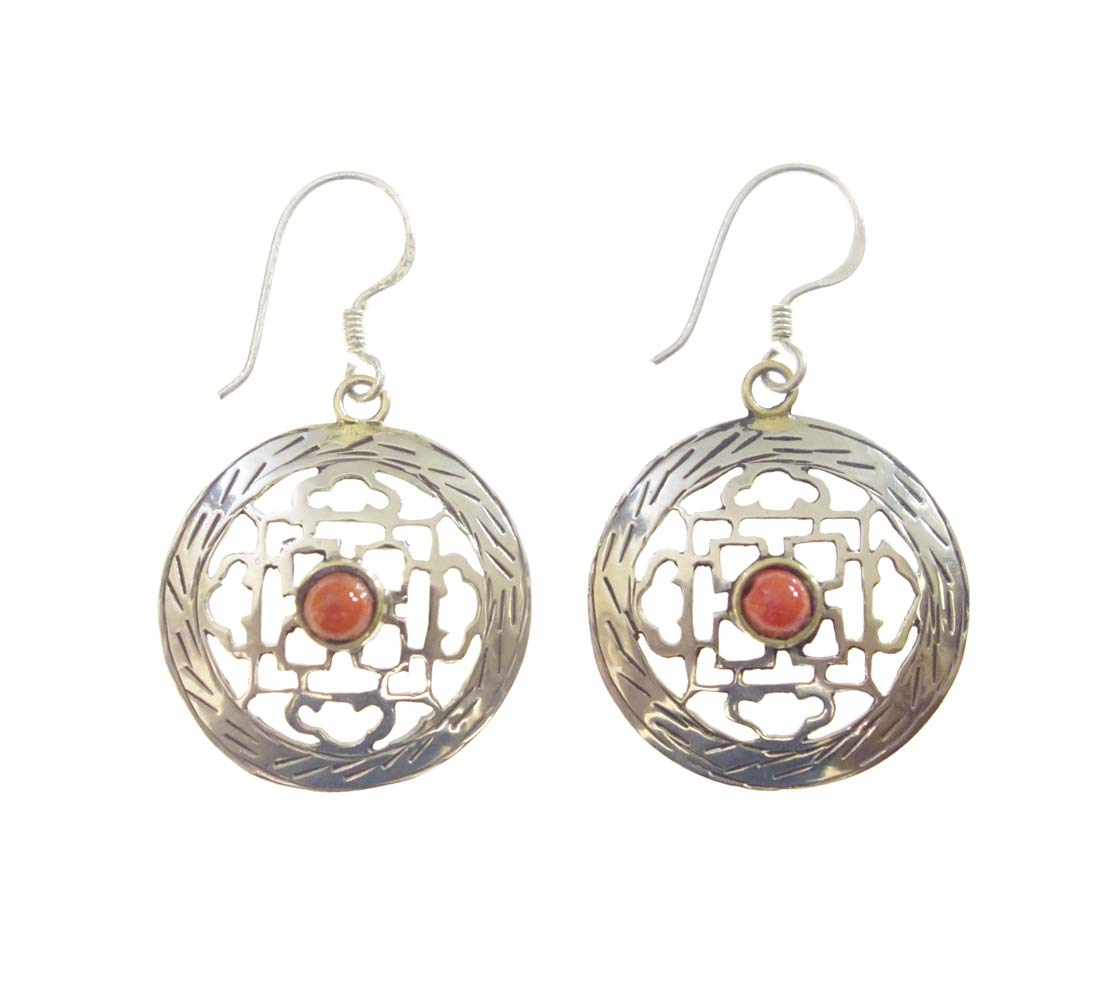 tibetan silver Designer Ethnic Tribal Gypsy Boho Dangle Earrings For Women Authentic Handmade Red Coral Gemstone Filigree Fashion Dangle Drop Earrings 925 Plated Gift Party Earring Jewellery
