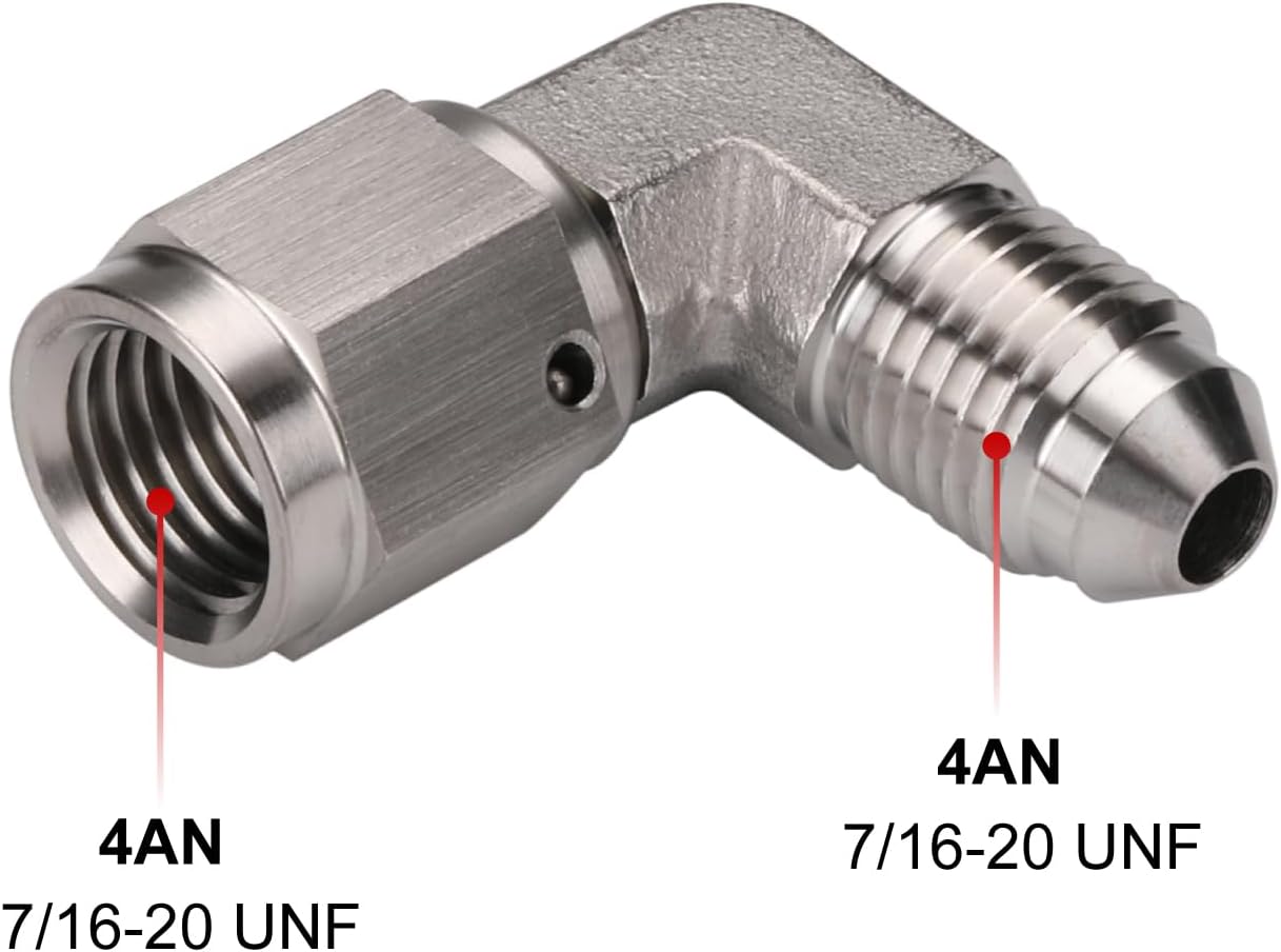 4AN Male to 4AN Female 90 Degree Swivel Stainless Steel Brake Fitting Adapter Coupler