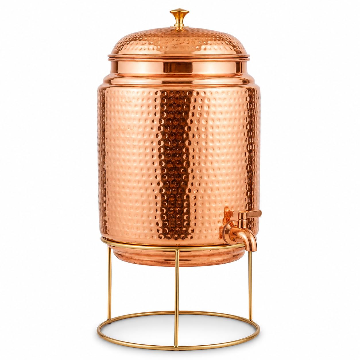 Pure Copper Water Dispenser with Tap & Stand (11 litres) | Hammered Design, Ayurvedic Storage, Includes Lid, Copper Storage Tank, Premium Finish-image-45