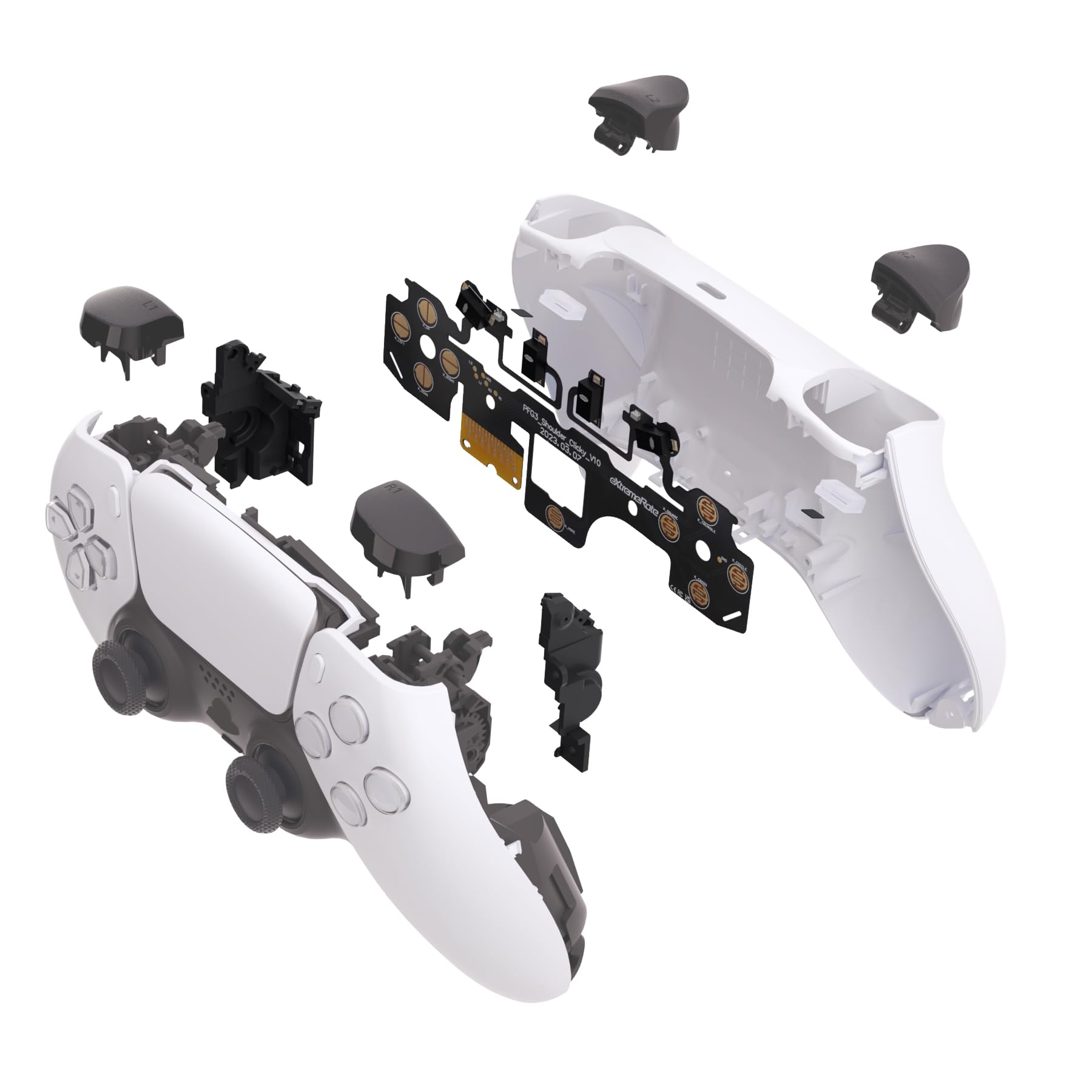 eXtremeRate Micro Switch — Mocna Wersja Clicky Hair Trigger Kit do Kontrolera ps5 Przyciski Naramienne, Ergonomiczny Micro Switch Przyciski Wyzwalające Zderzaka Kliknięcie Myszą do Kontrolera ps5 BDM-030