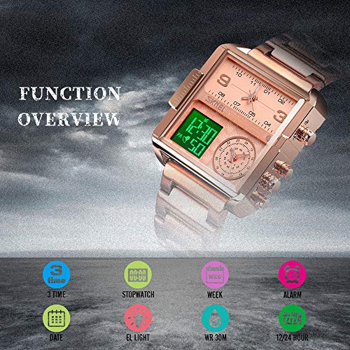 Image of SKMEI Men's Digital Sports Watch, LED Square Large Face Analog Quartz Wrist Watch with Multi-Time Zone Waterproof Stopwatch