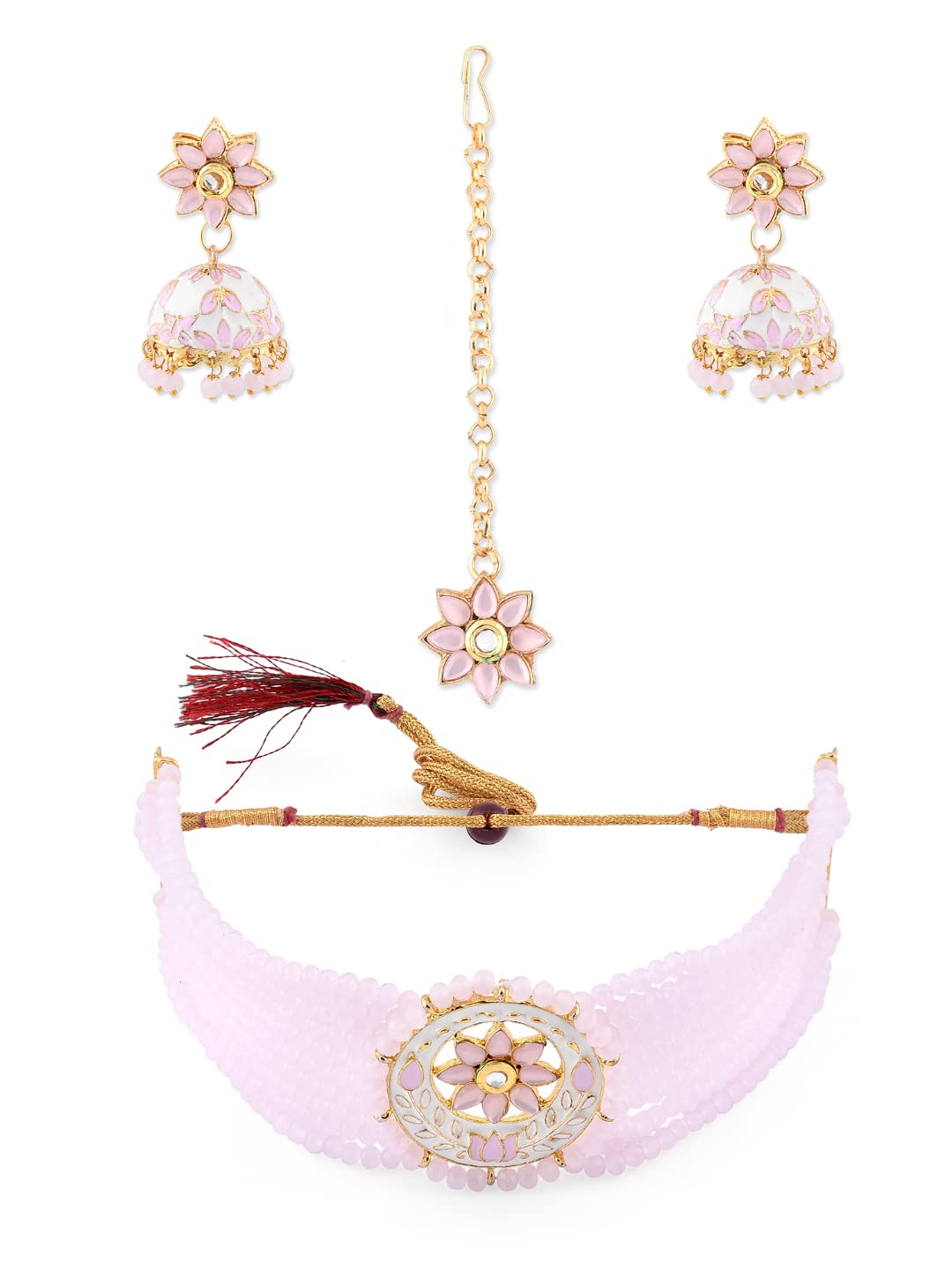 ZAVERI PEARLS Pink Meenakari Crystal Beads Multistrand Necklace Earring & Maangtikka Set For Women-ZPFK10274 (B093Y65WT4) Amazon Price History, Amazon Price Tracker