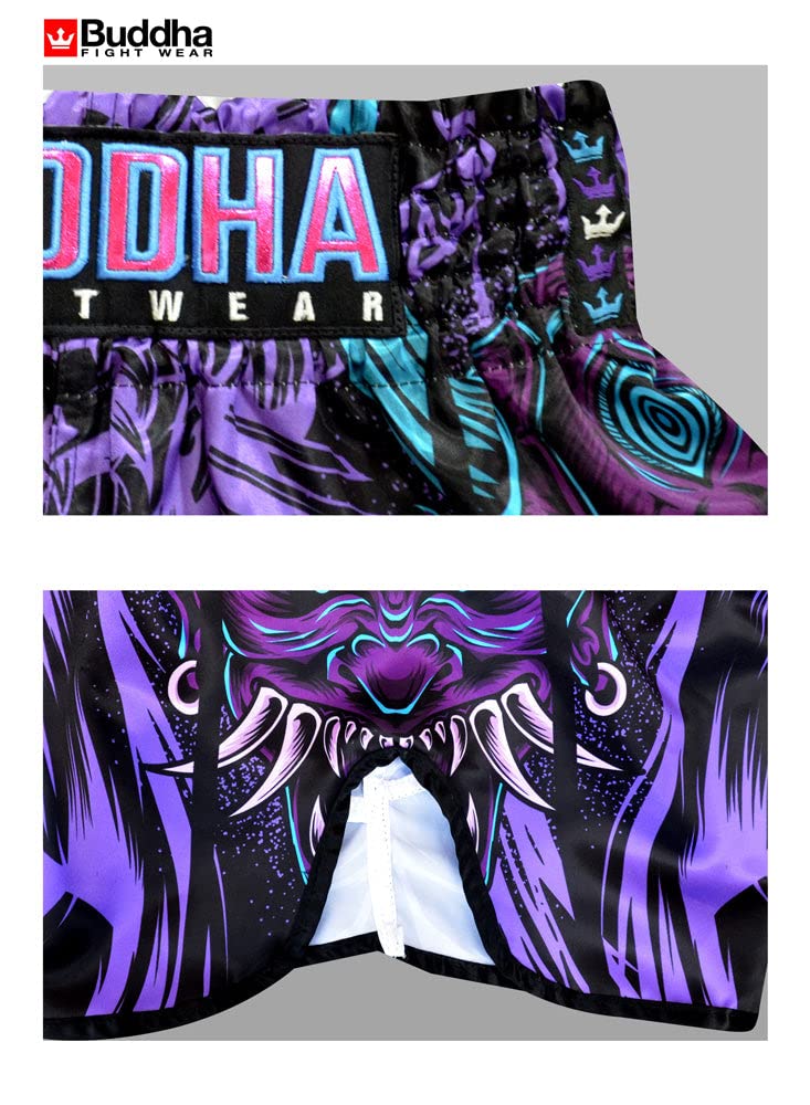 Buddha Fight Wear - Pantalon Muay Thai et Kick Boxing Modèle Européen Geisha - Tissu Satin Premium - Nouveau Motif Européen - Grande Adaptation à la morphologie de Chaque Combattant - Divers modèles